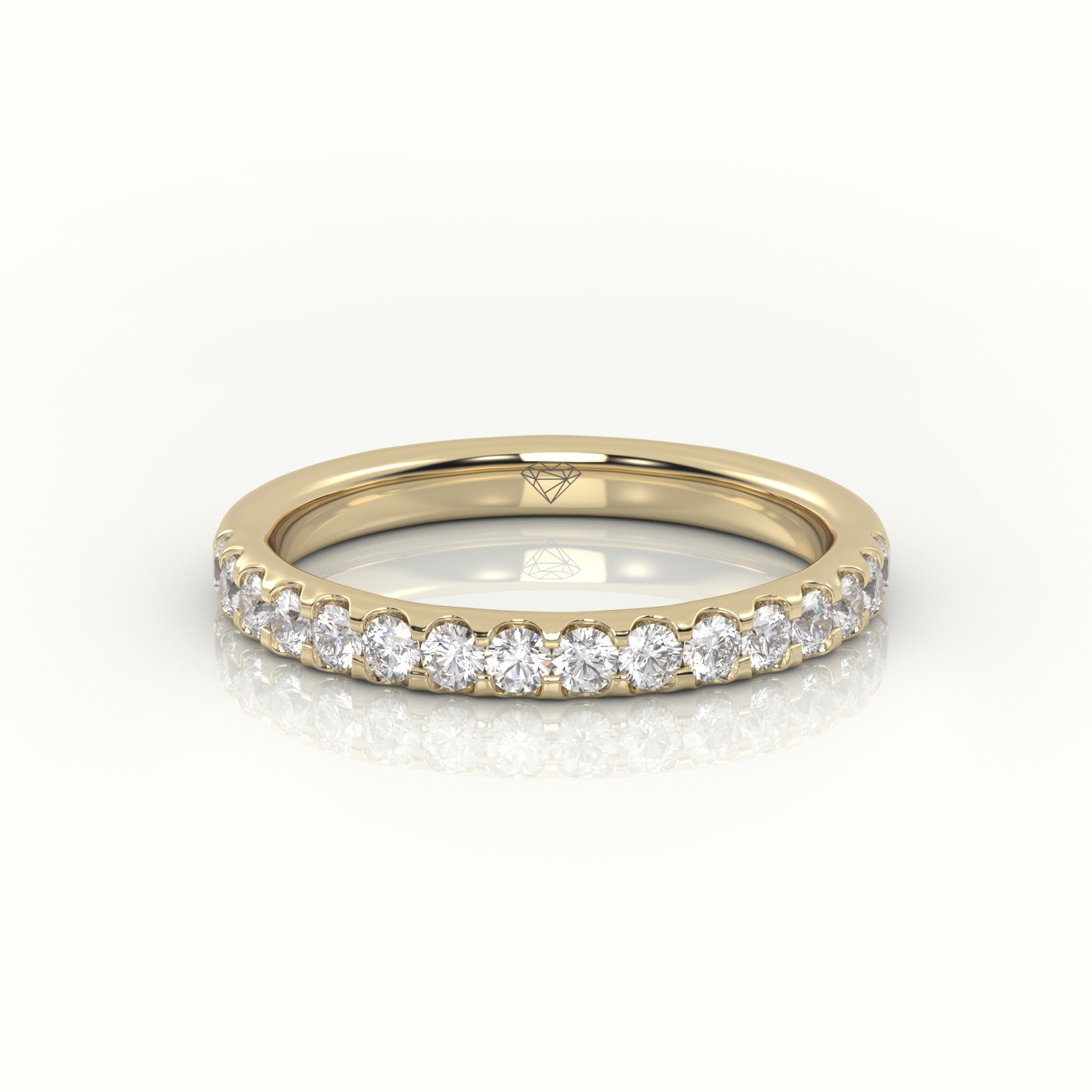 18k yellow gold  round cut diamonds scallop setting eternity wedding band