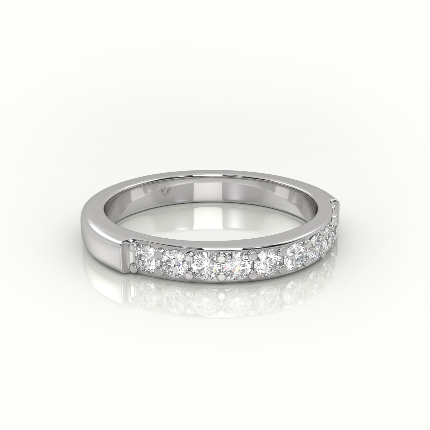 18k white gold  round diamonds shared prongs half eternity wedding band Photos & images