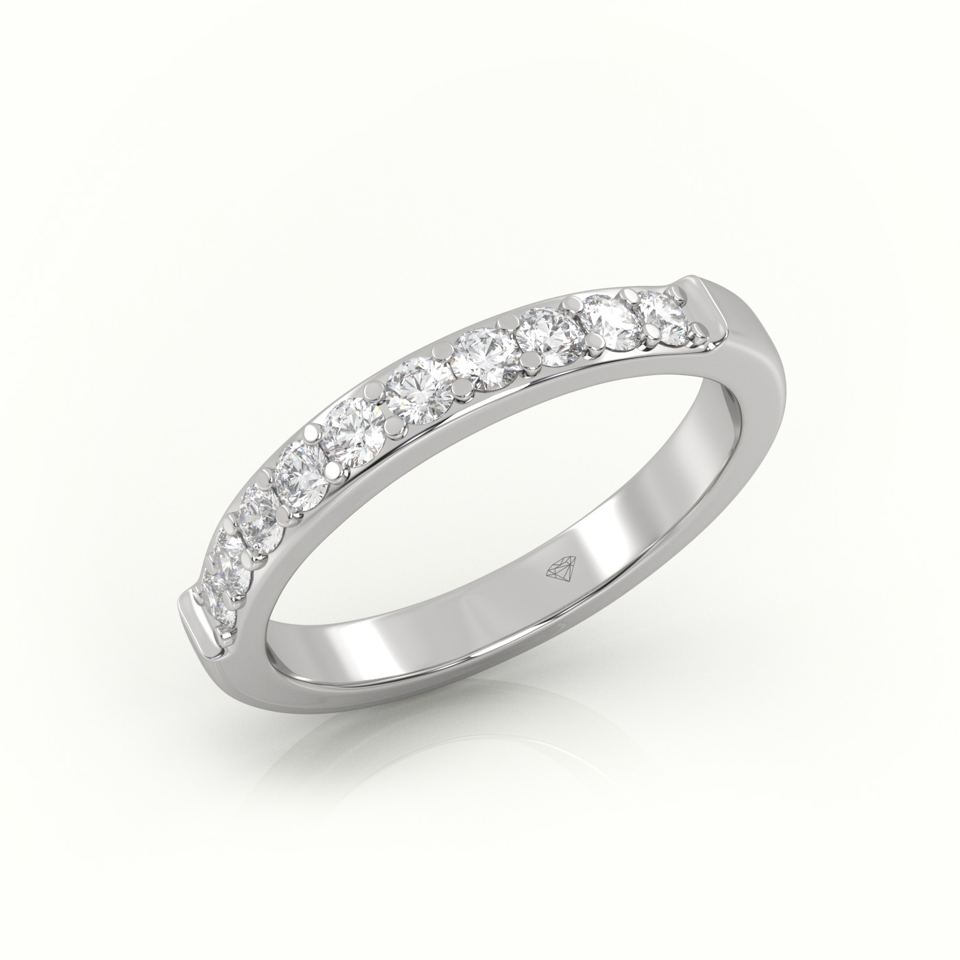 18k white gold  round diamonds shared prongs half eternity wedding band Photos & images