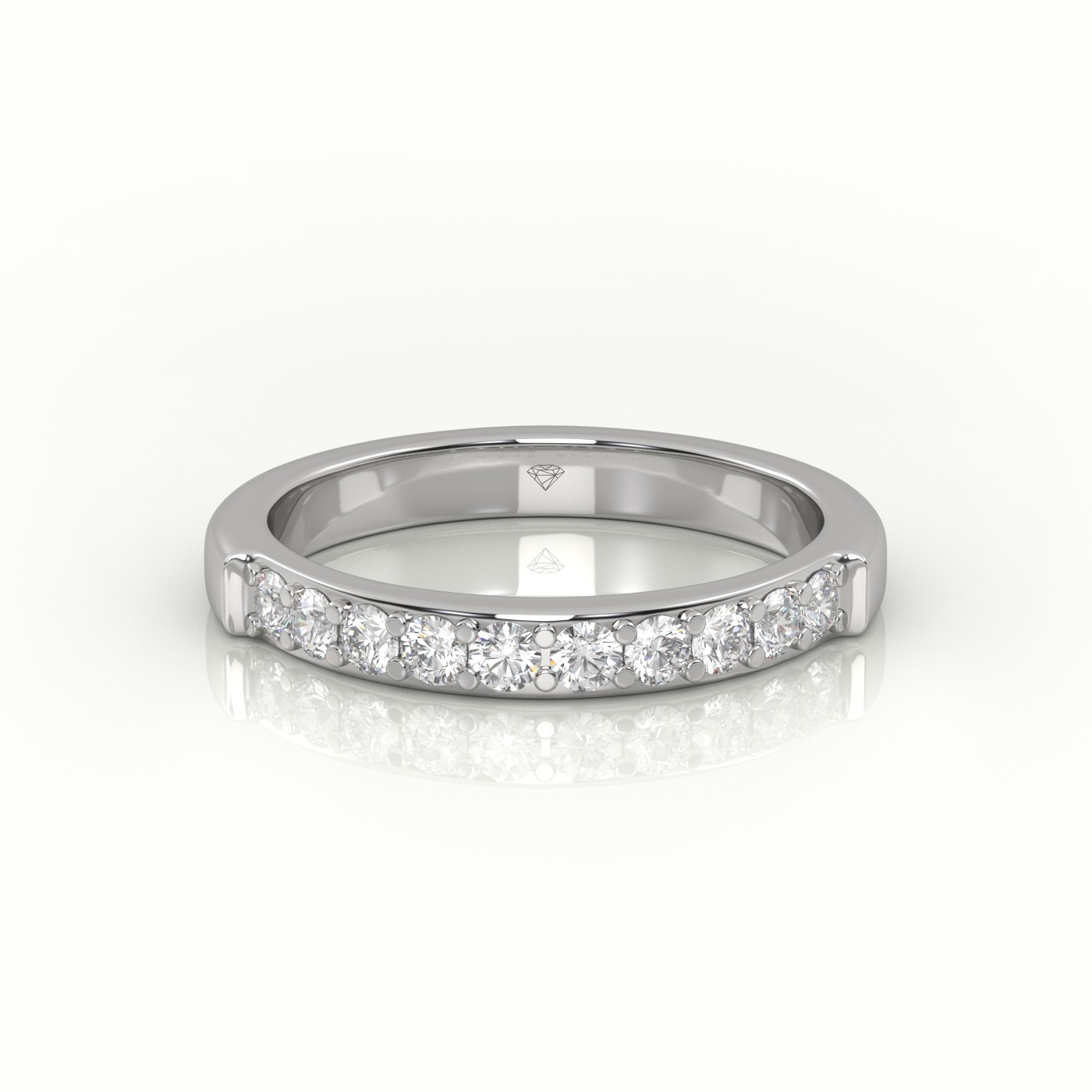 18k white gold  round diamonds shared prongs half eternity wedding band