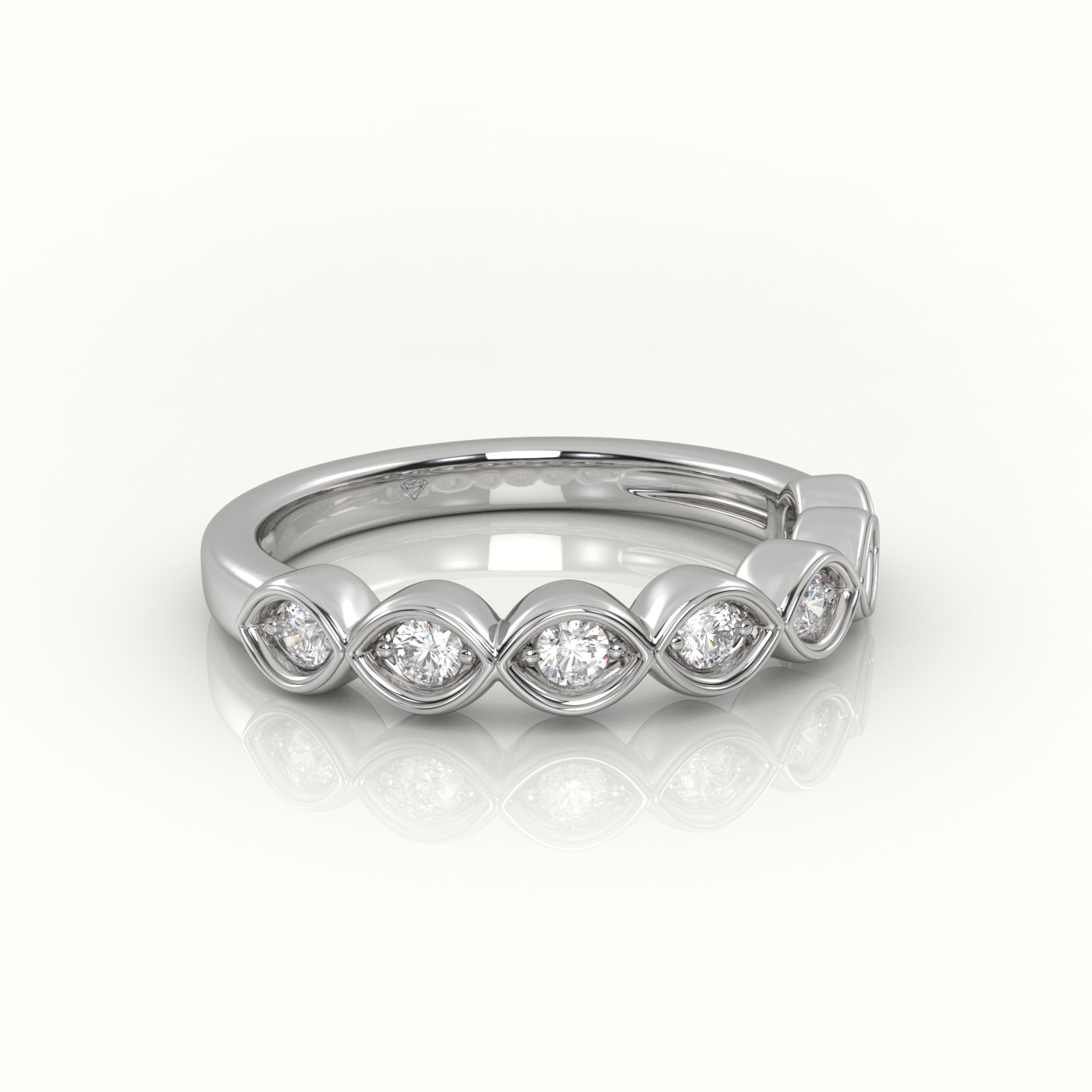 18k white gold  round diamond infinity style designer half eternity wedding band Photos & images