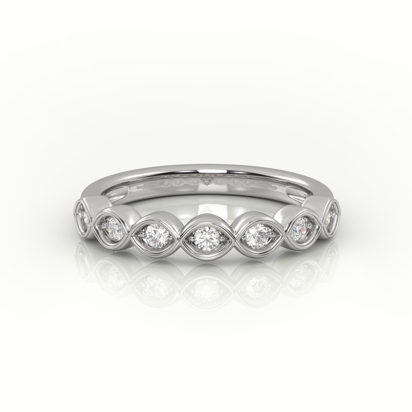 18k white gold  round diamond infinity style designer half eternity wedding band