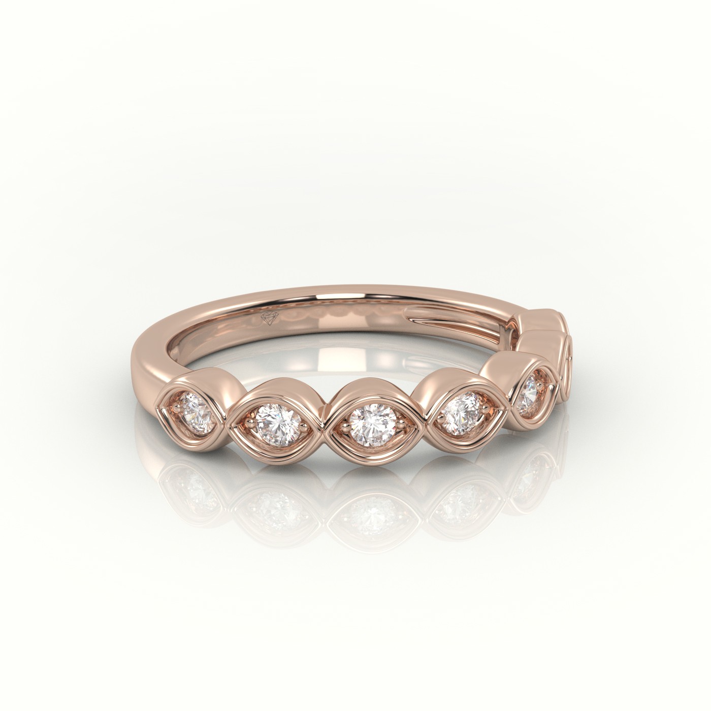 18k rose gold  round diamond infinity style designer half eternity wedding band Photos & images