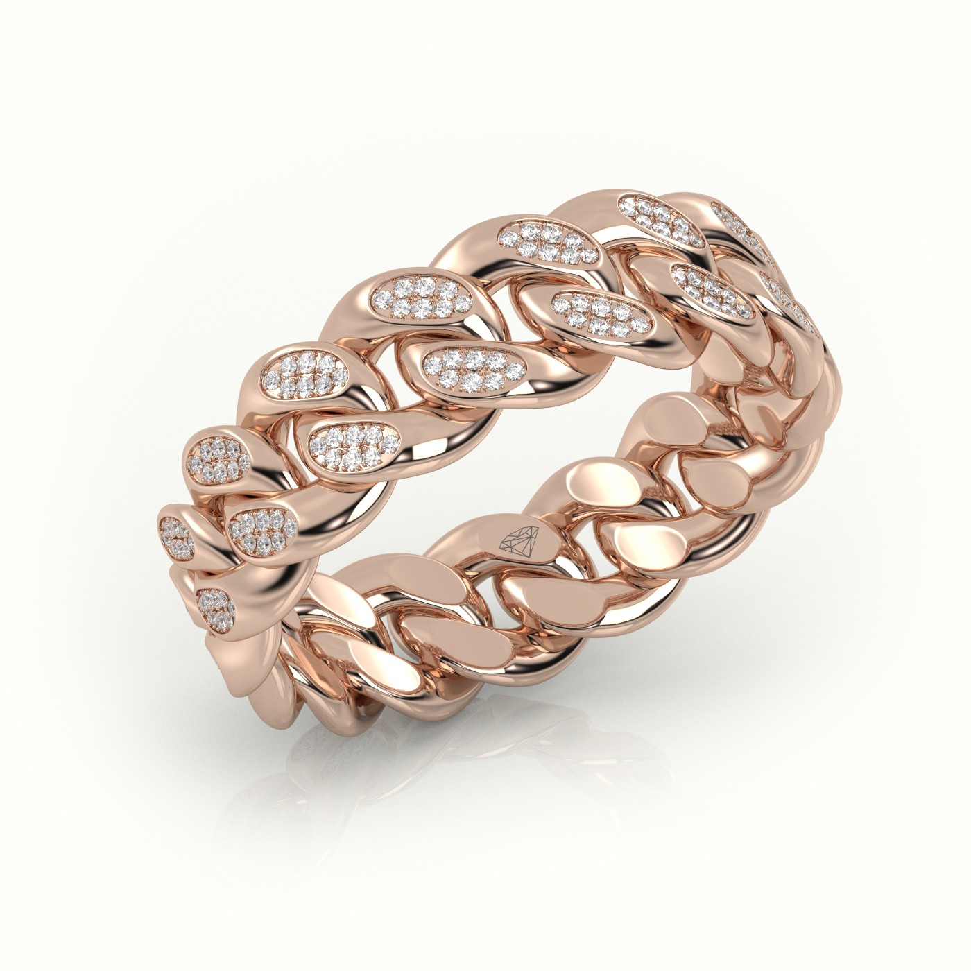 18k rose gold  cuban diamonds ring 7mm Photos & images