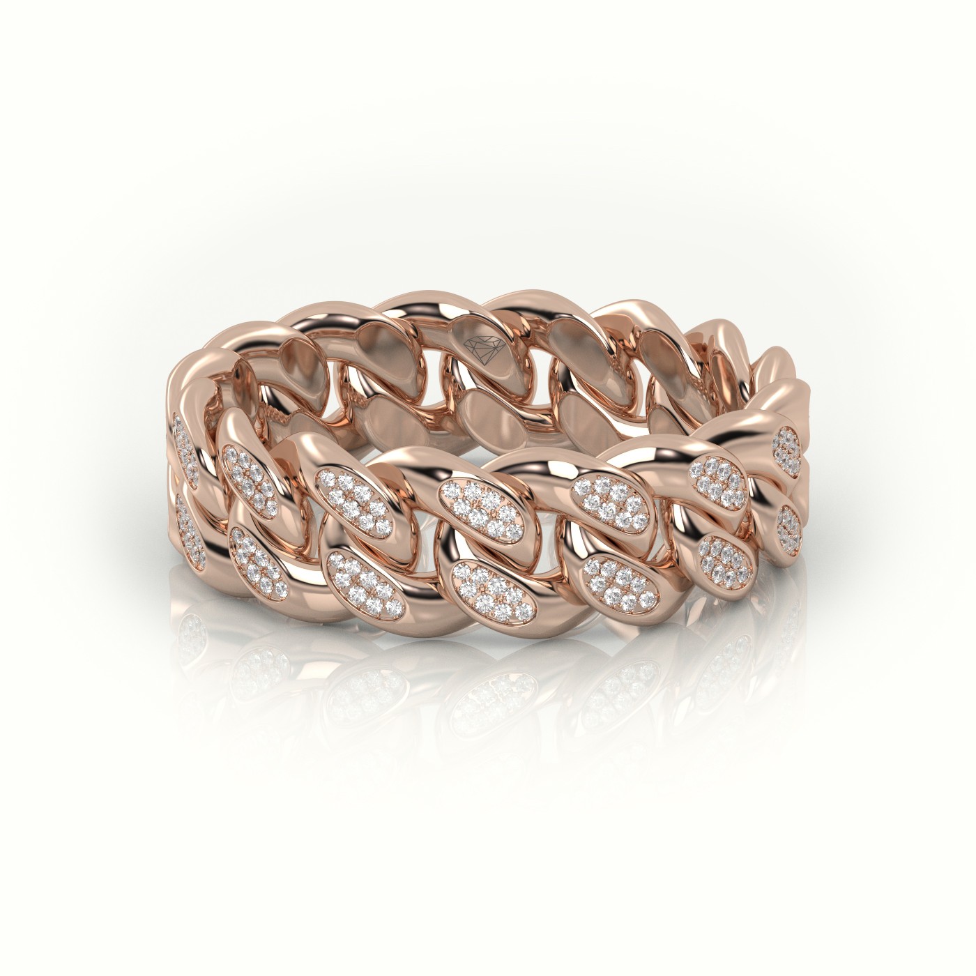 18k rose gold  cuban diamonds ring 7mm