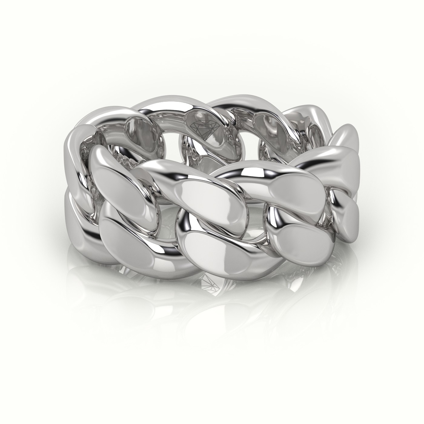 18k white gold  cuban plain ring 10mm