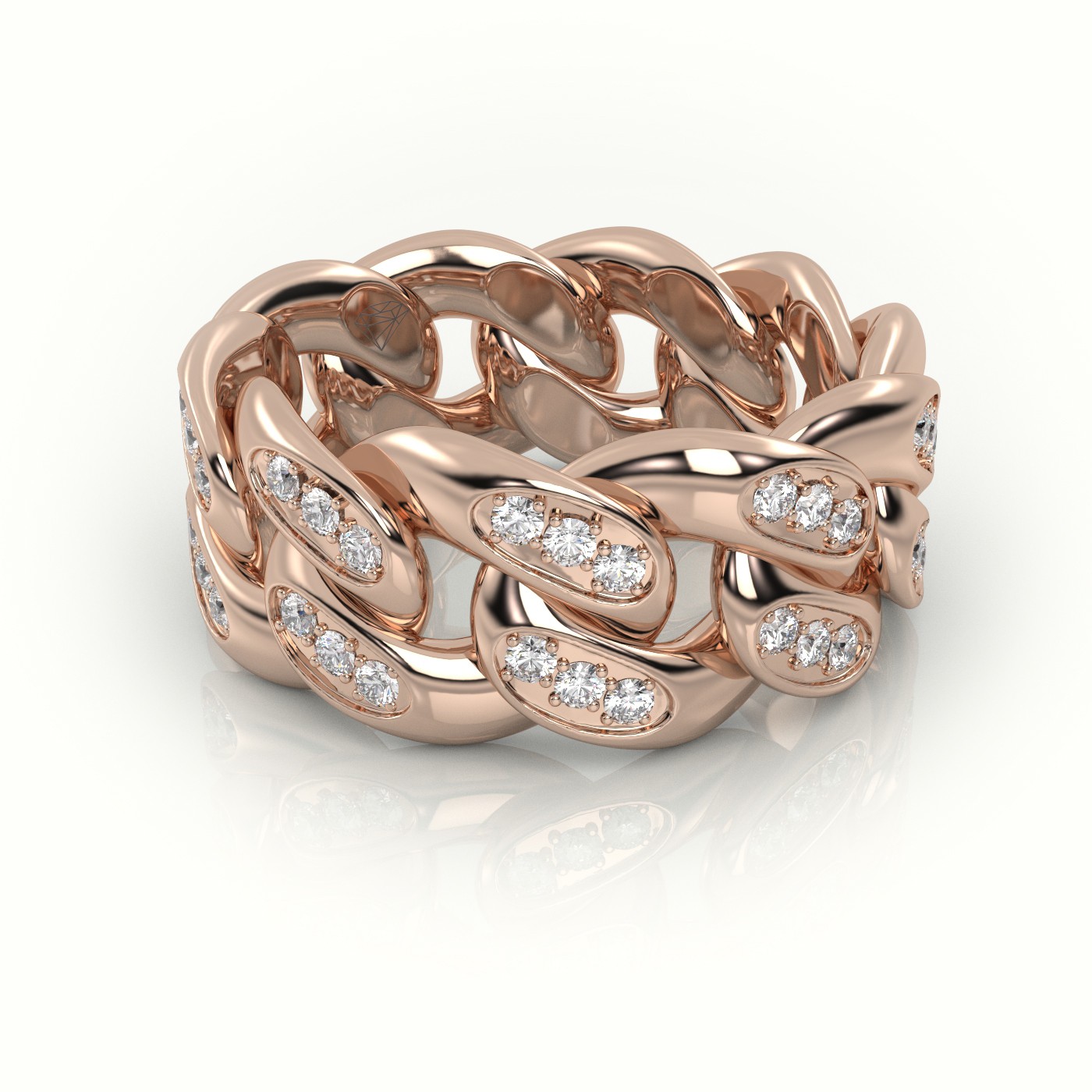 18k rose gold cuban diamonds ring 10mm Photos & images