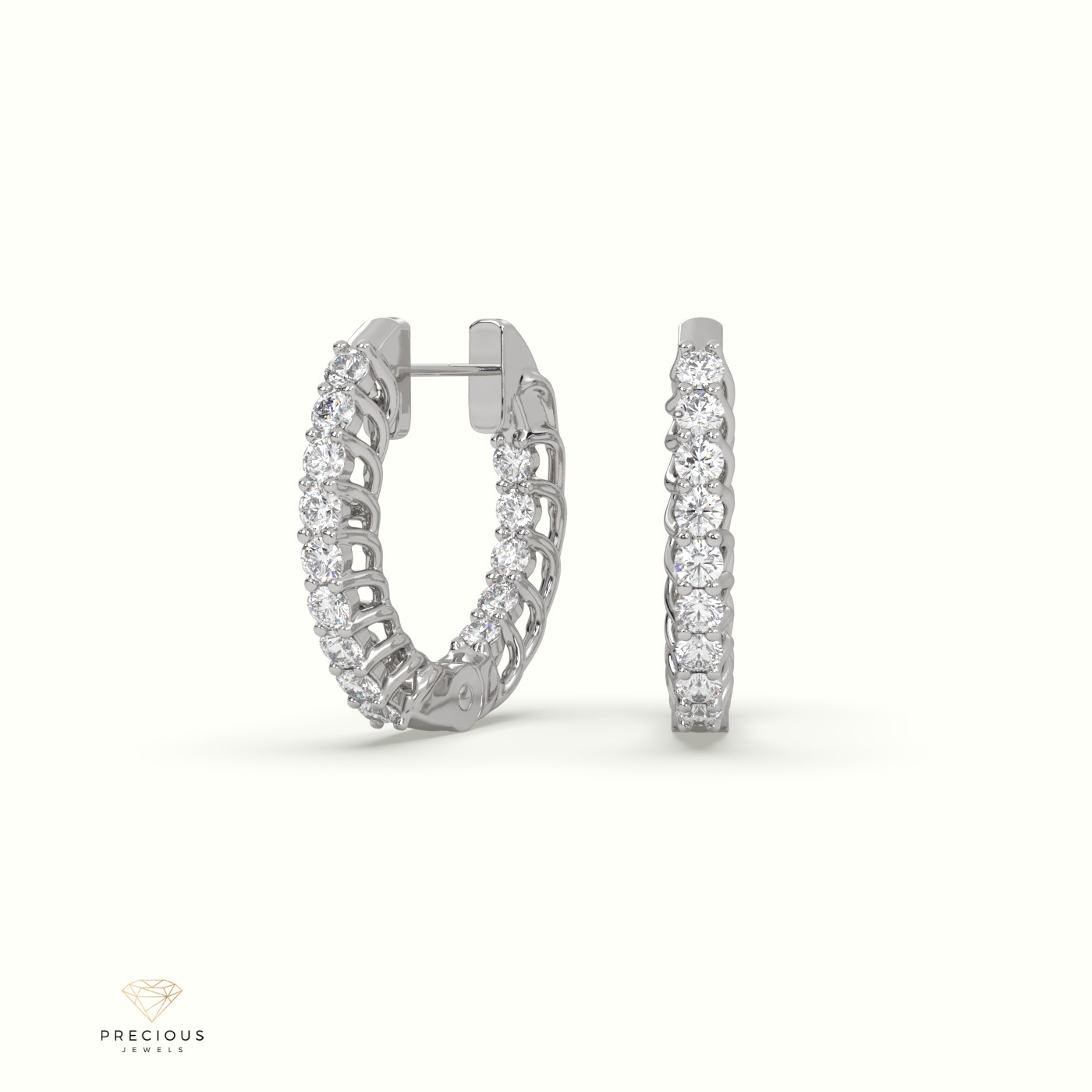18k white gold  inside-out hoops earring