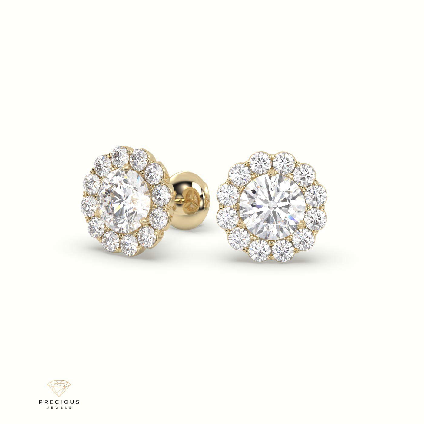 18k yellow gold  diamond floral stud earrings