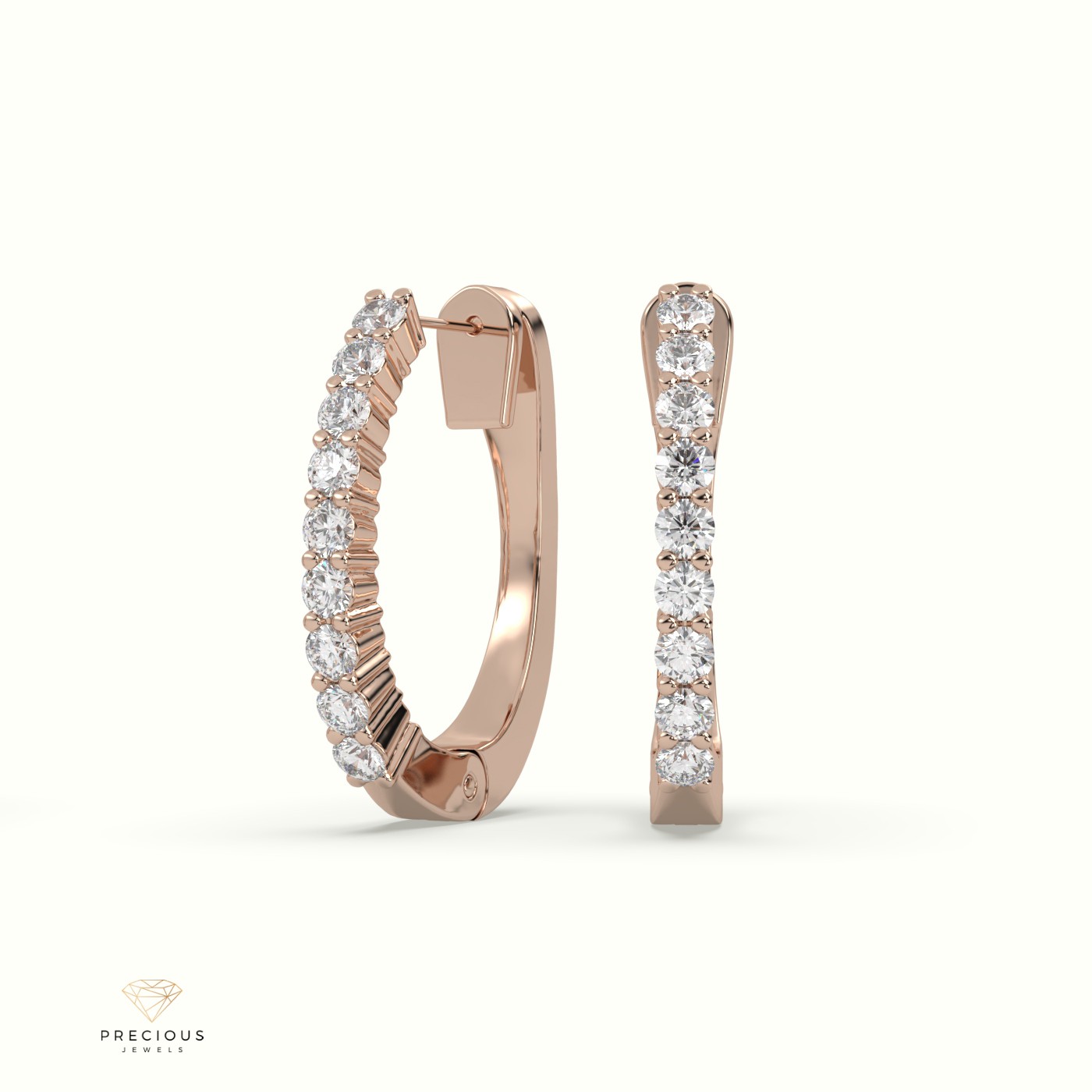 18kt rose gold diamond Rose Cut hoop earrings