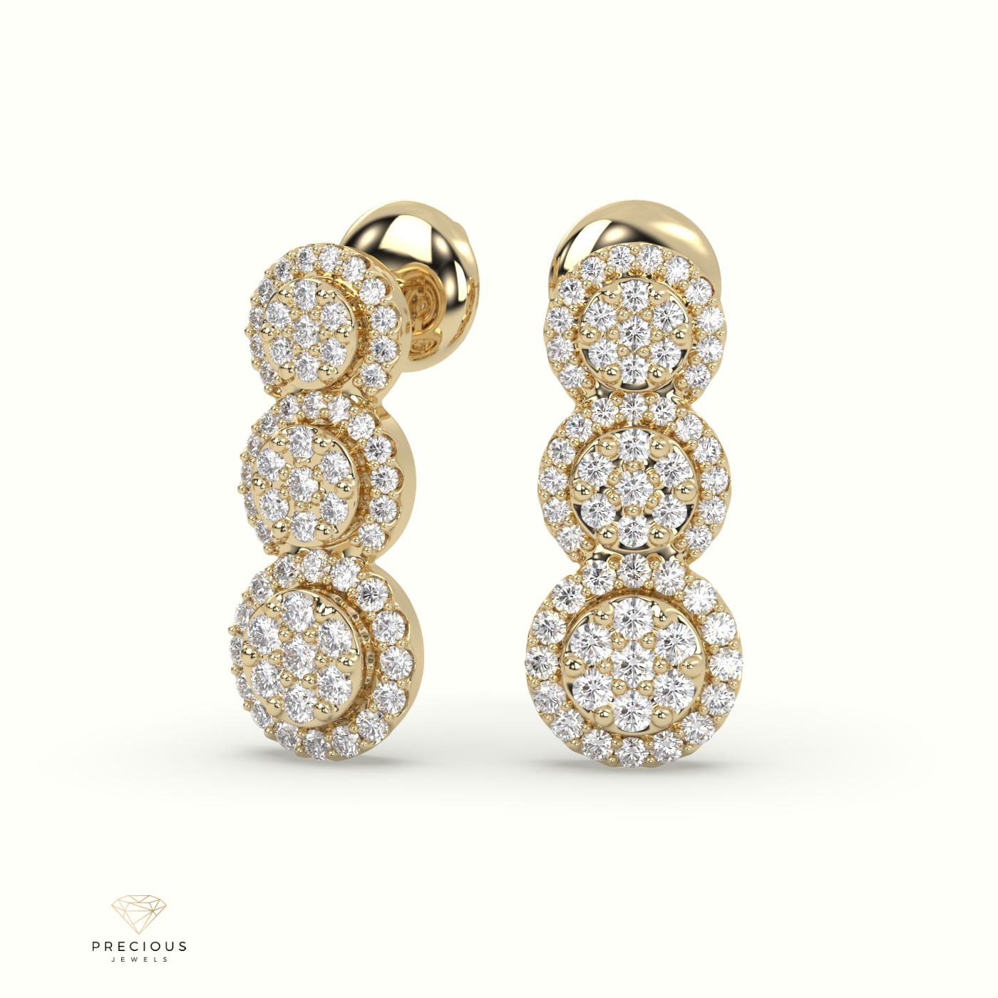 18k yellow gold  round diamond flower earrings