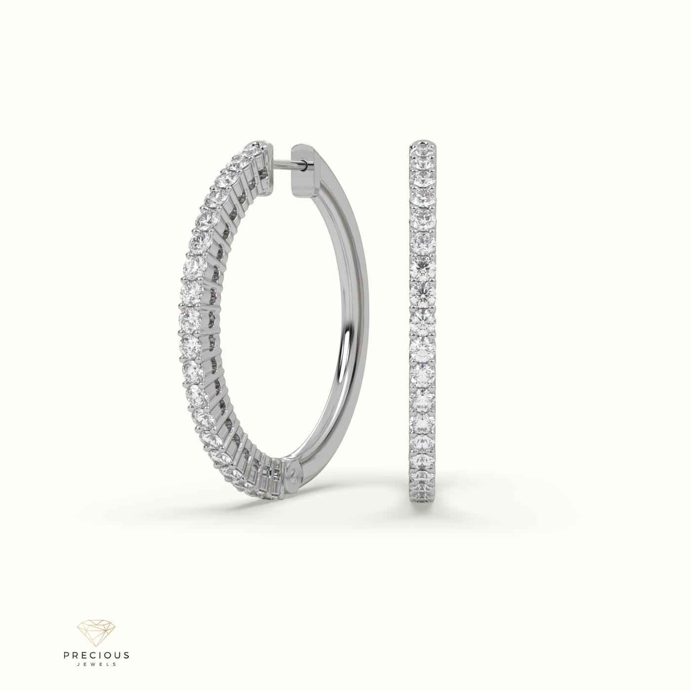 18K White Gold Plated Sparkle Round Hoops Earring