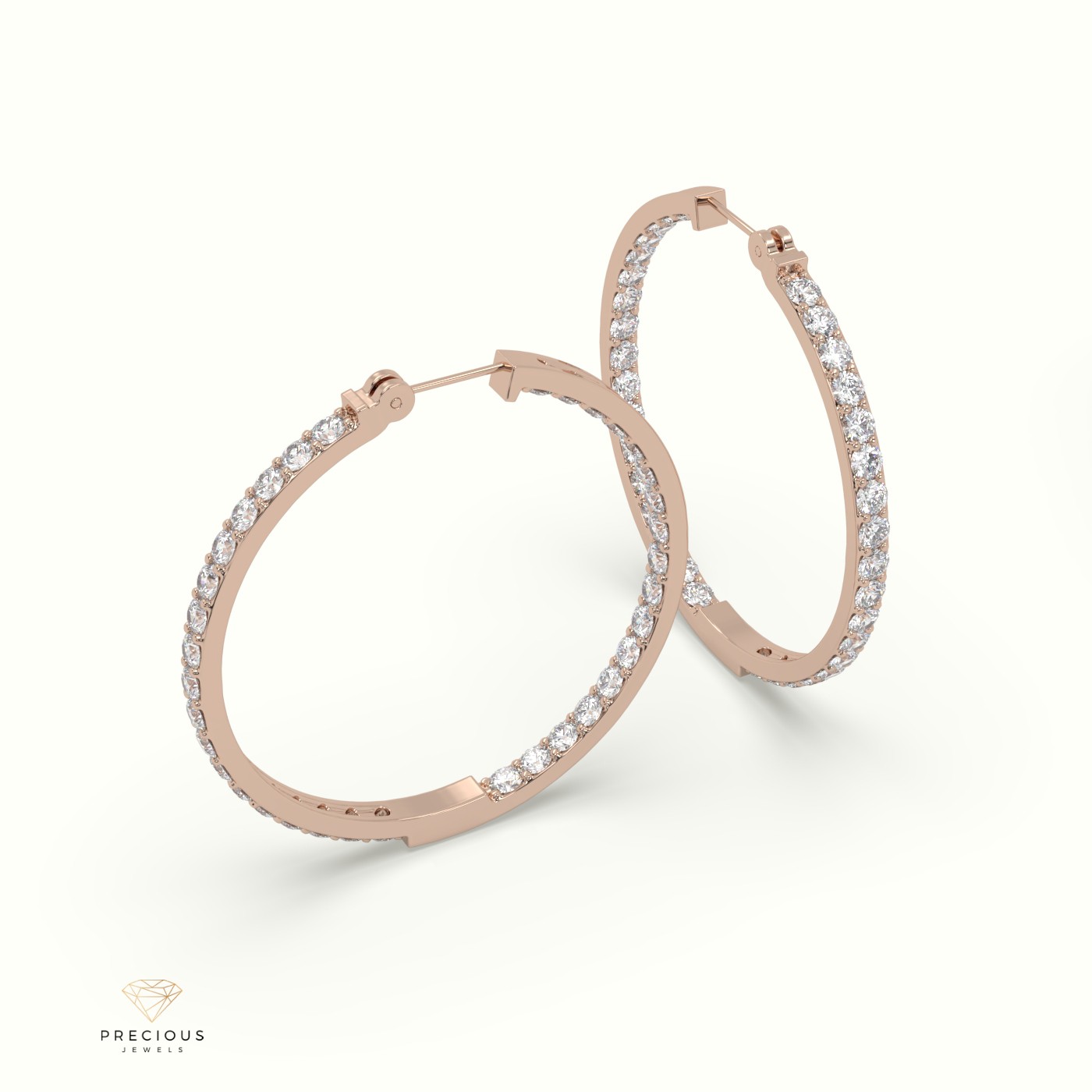 18k rose gold inside/outside skinny diamond hoop earrings Photos & images