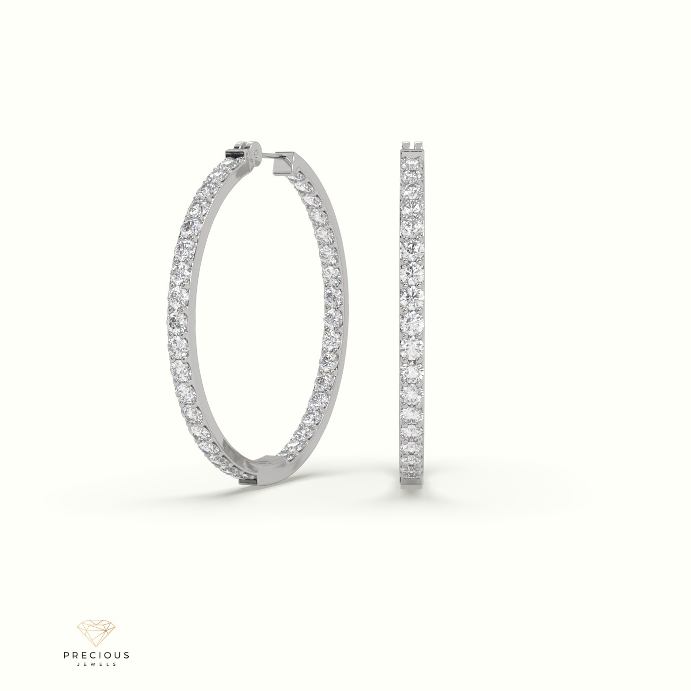 18K WHITE GOLD Inside/Outside Skinny diamond hoop earrings