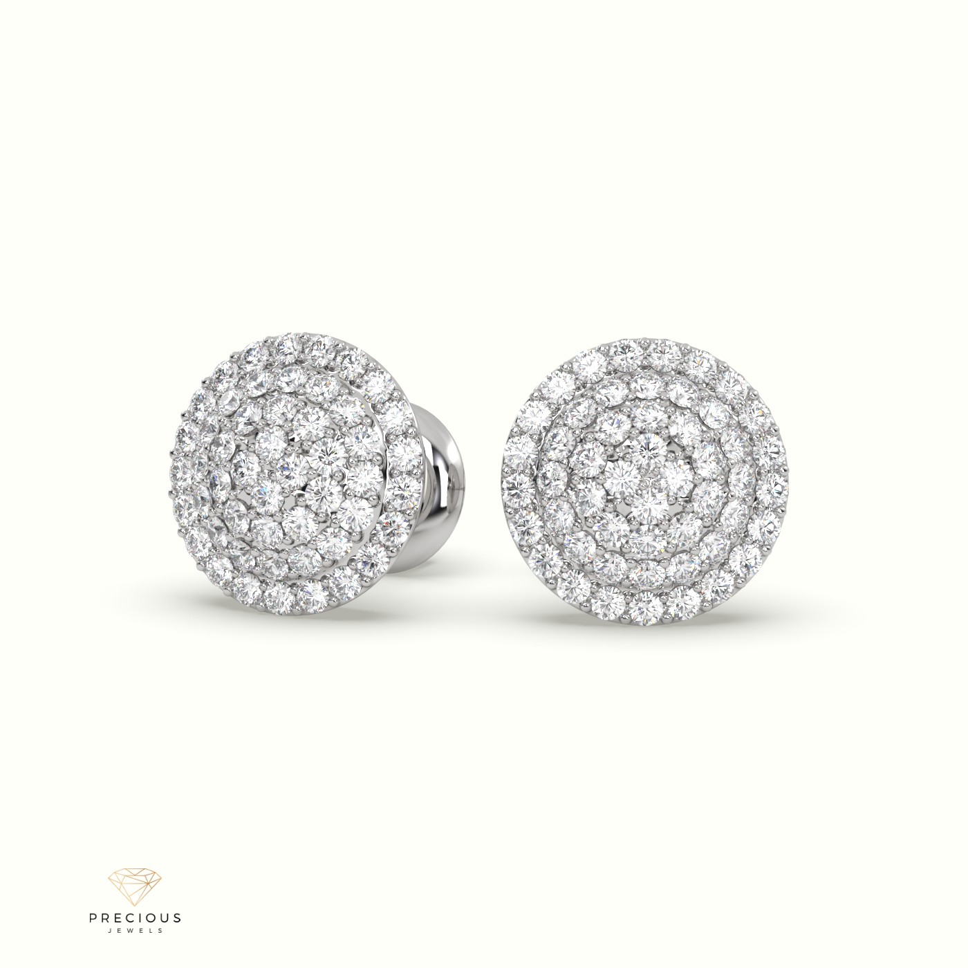 18K White Gold Pave Circle Cluster Diamond Earring