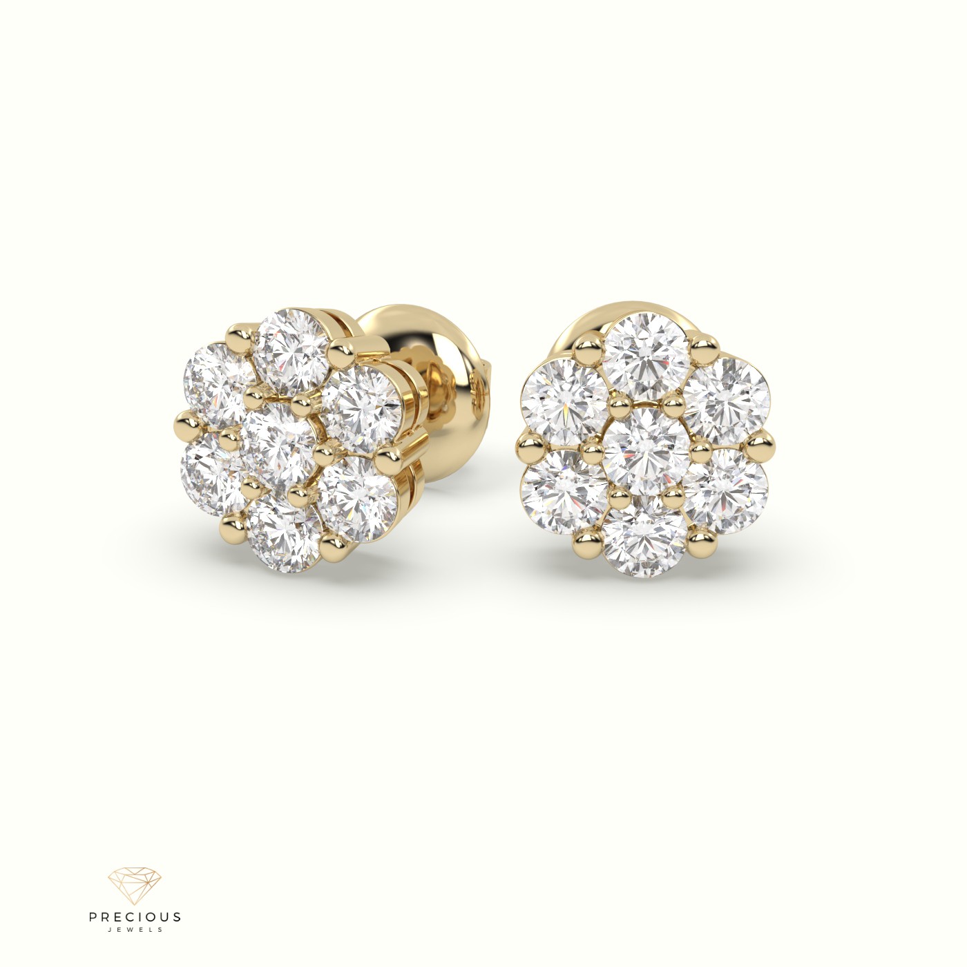 18k yellow gold flower cluster diamond stud earrings