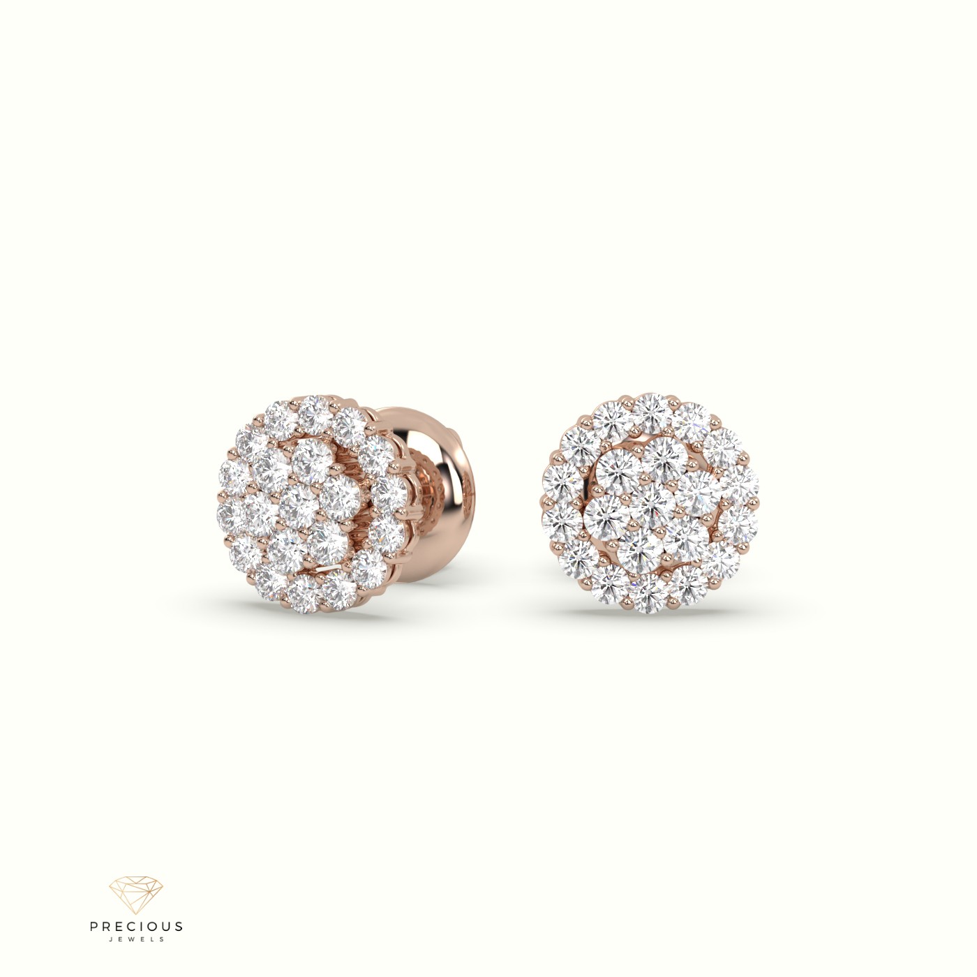 18k rose gold  round cluster halo earrings