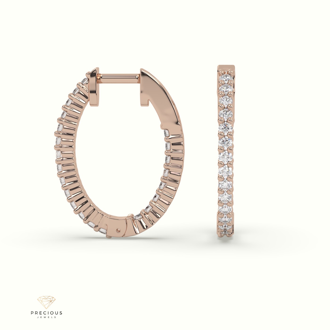 18k rose gold stunning in and out diamond huggie earrings Photos & images