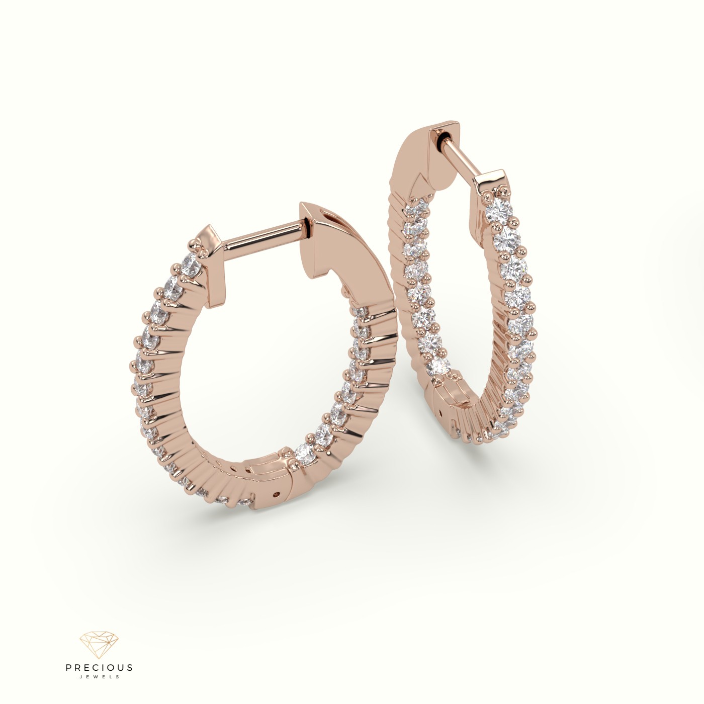 18k rose gold stunning in and out diamond huggie earrings Photos & images