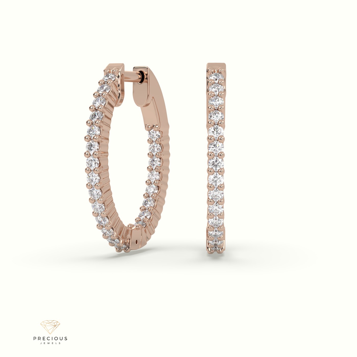 18k rose gold stunning in and out diamond huggie earrings