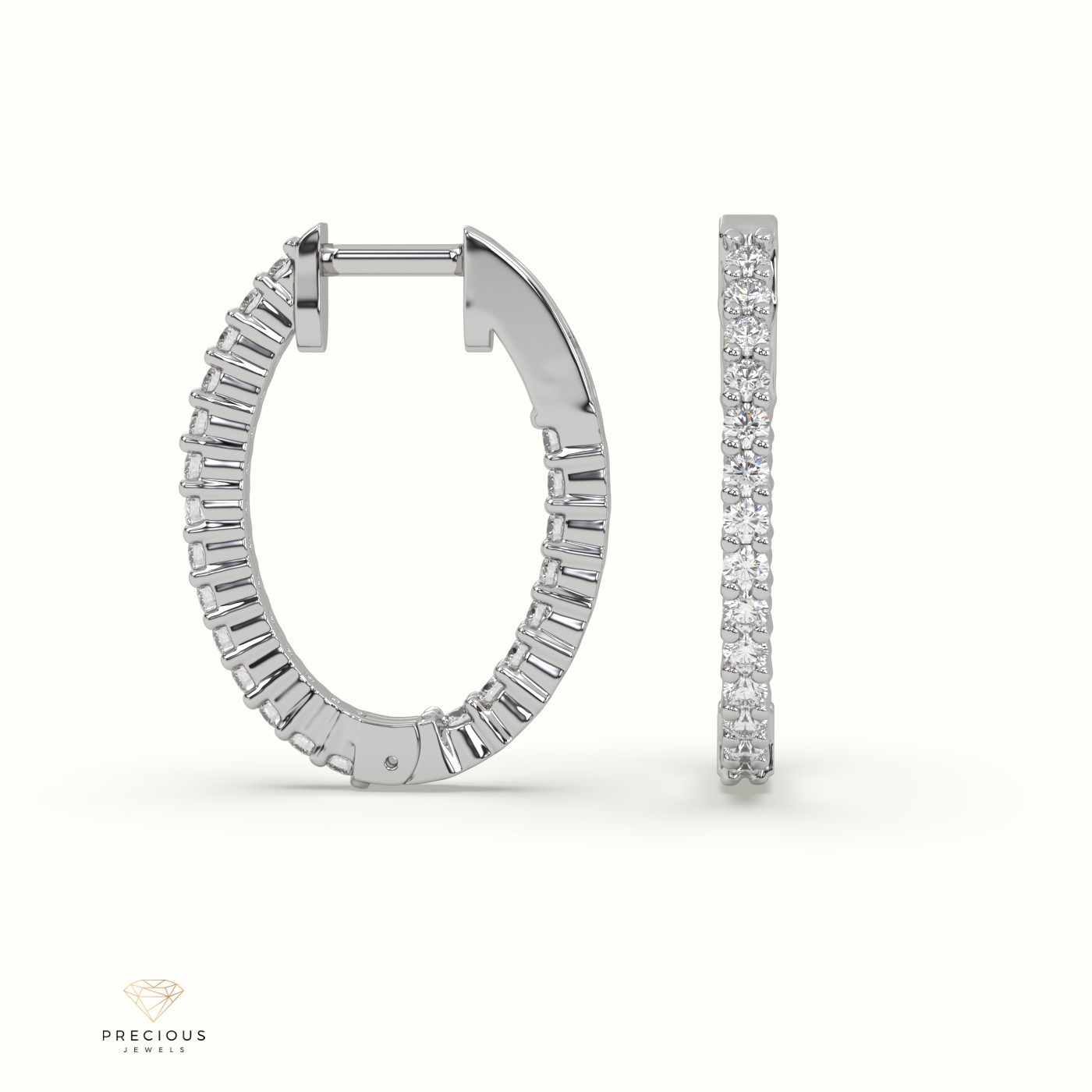 18k white gold stunning in and out diamond huggie earrings Photos & images