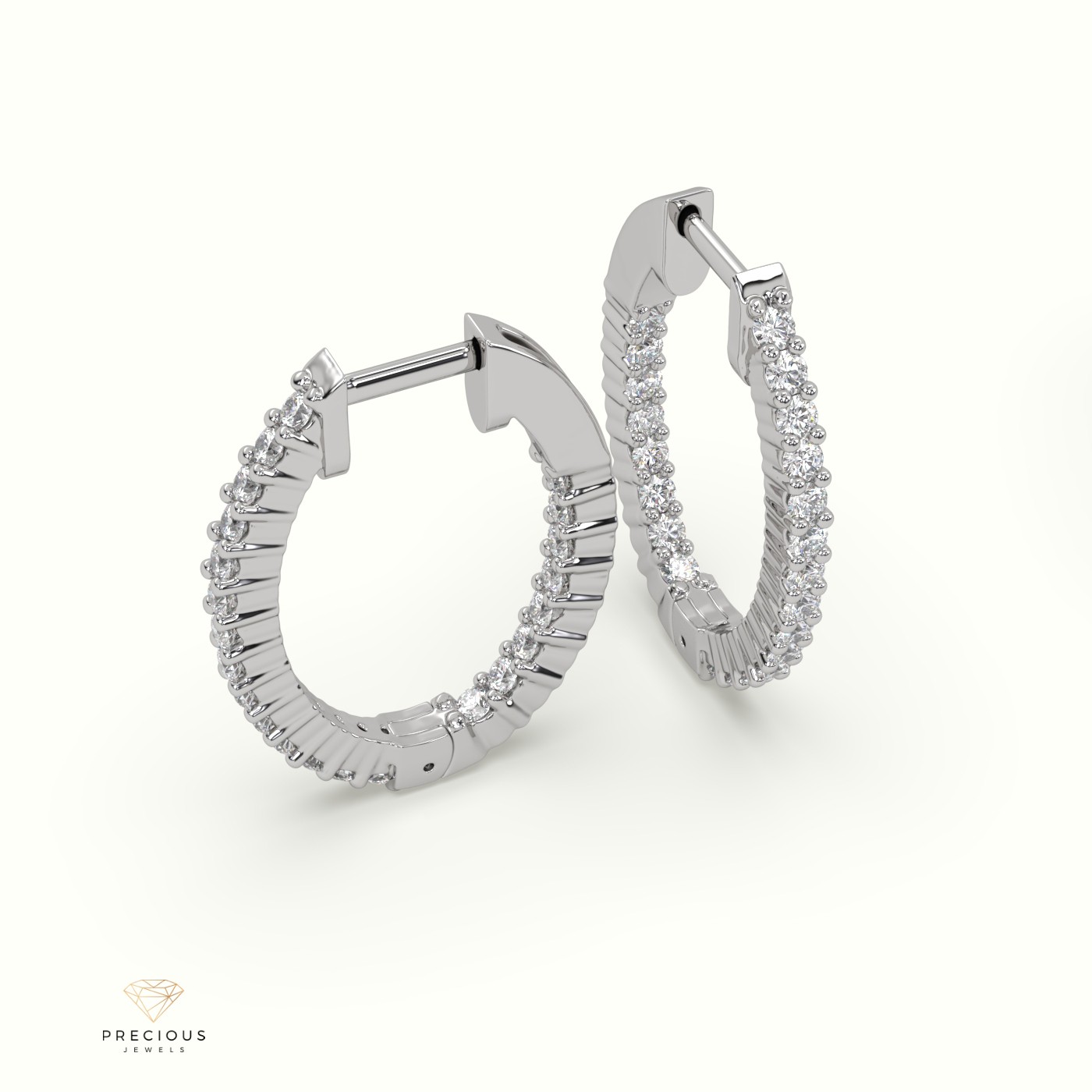 18k white gold stunning in and out diamond huggie earrings Photos & images