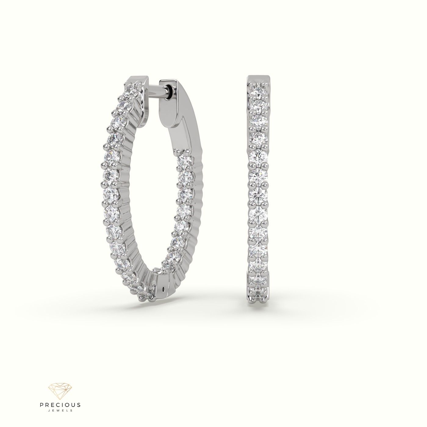 18K White Gold Stunning In and Out Diamond Huggie Earrings