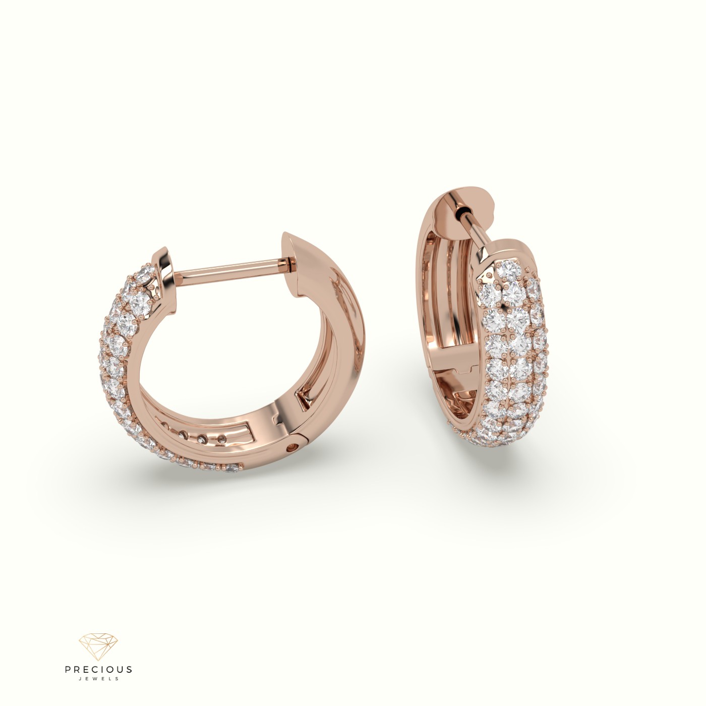 18k rose gold petite triple row diamond huggie earrings. Photos & images