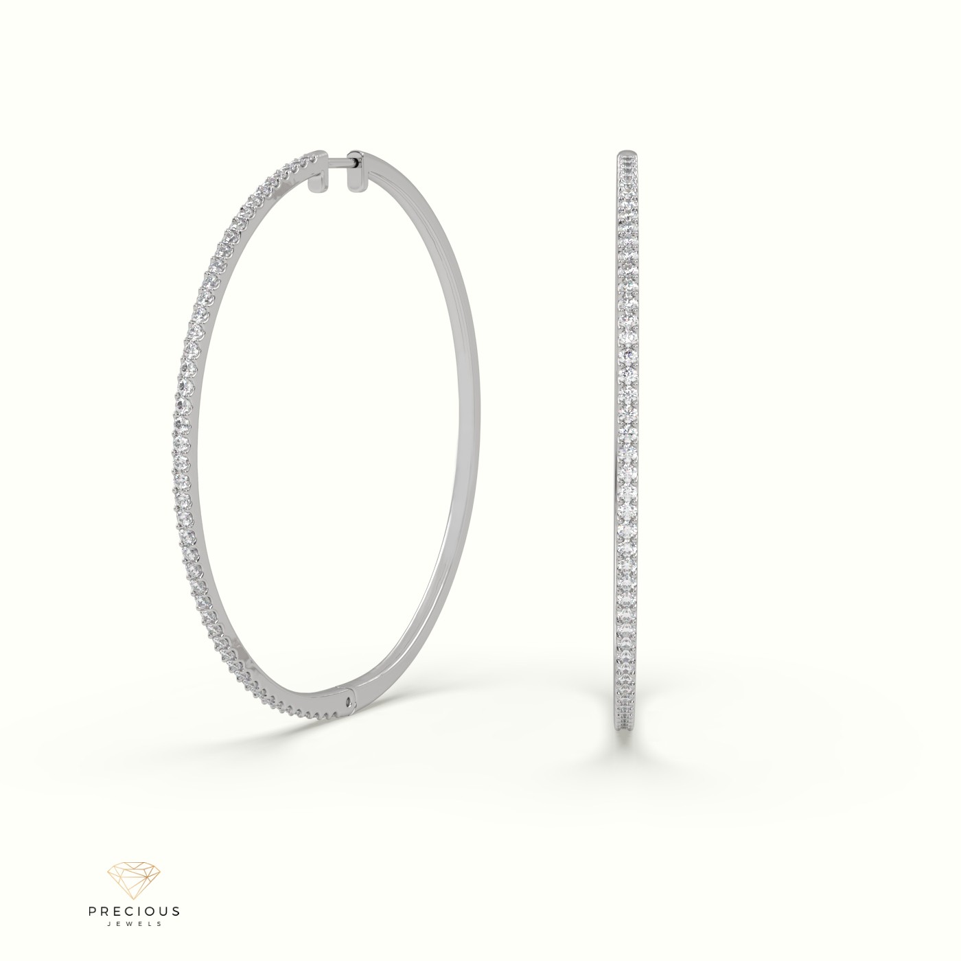18K WHITE GOLD Large Hoop Diamond Earring