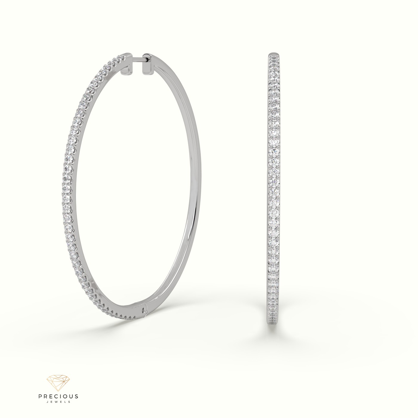 18K WHITE GOLD  Gigantic Hoop Diamond Earring 47.3 DIAMETER