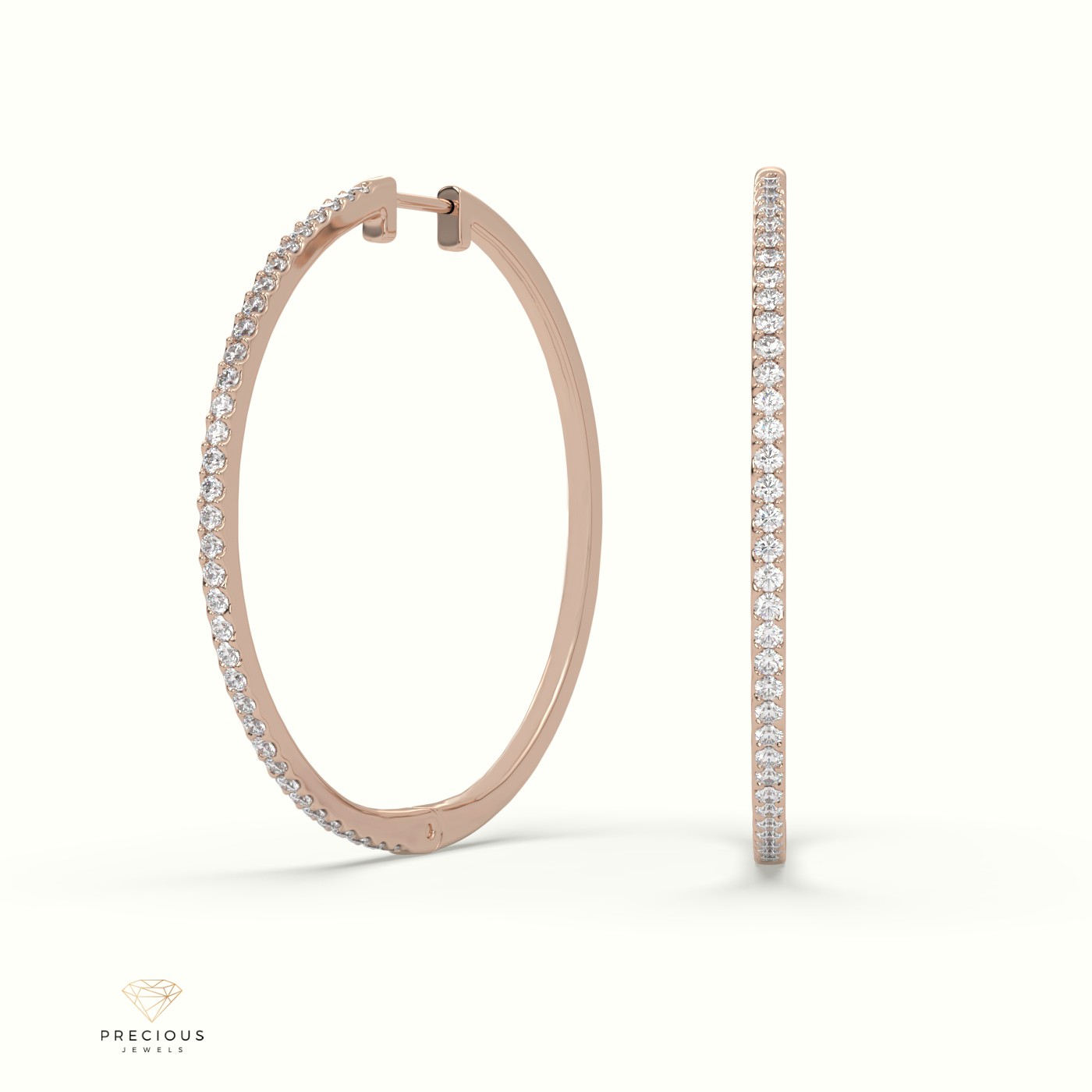 18k rose gold  hoop diamond earring