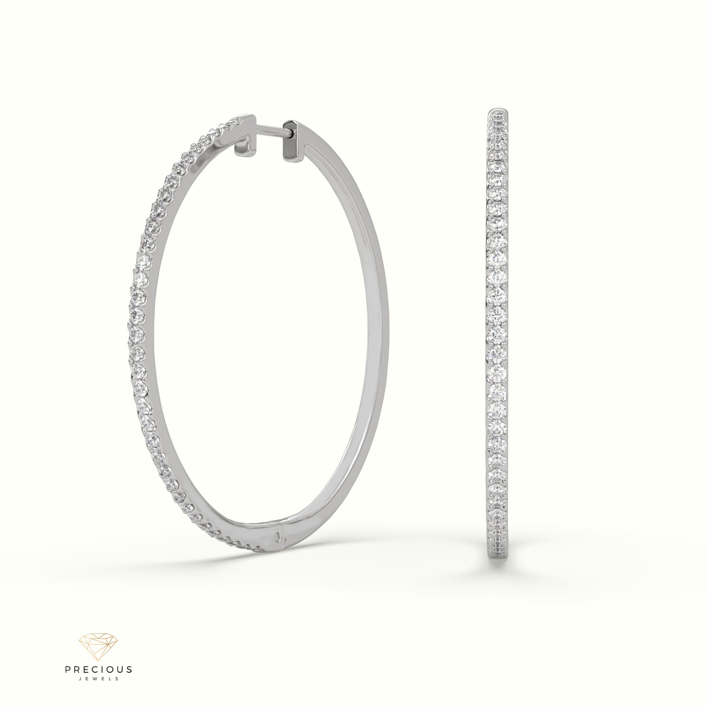 18K WHITE GOLD  Hoop Diamond Earring