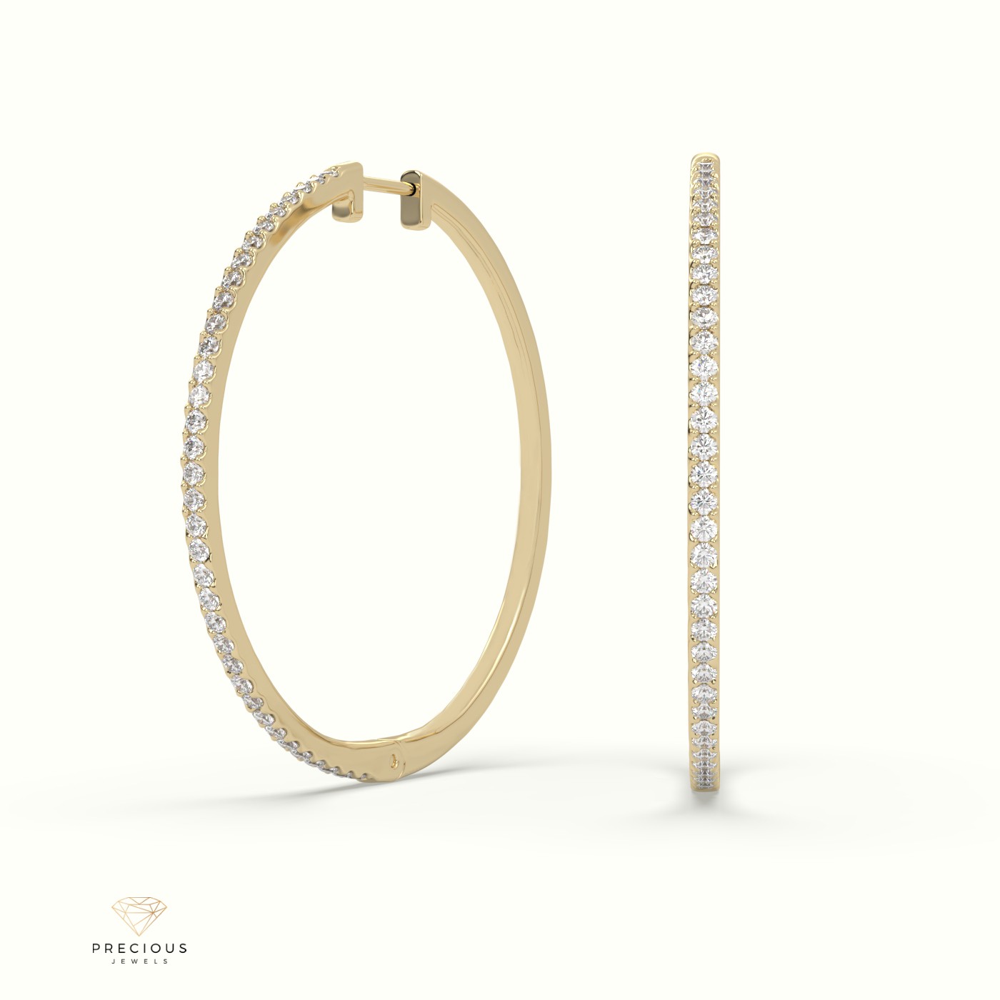 18k yellow gold  hoop diamond earring