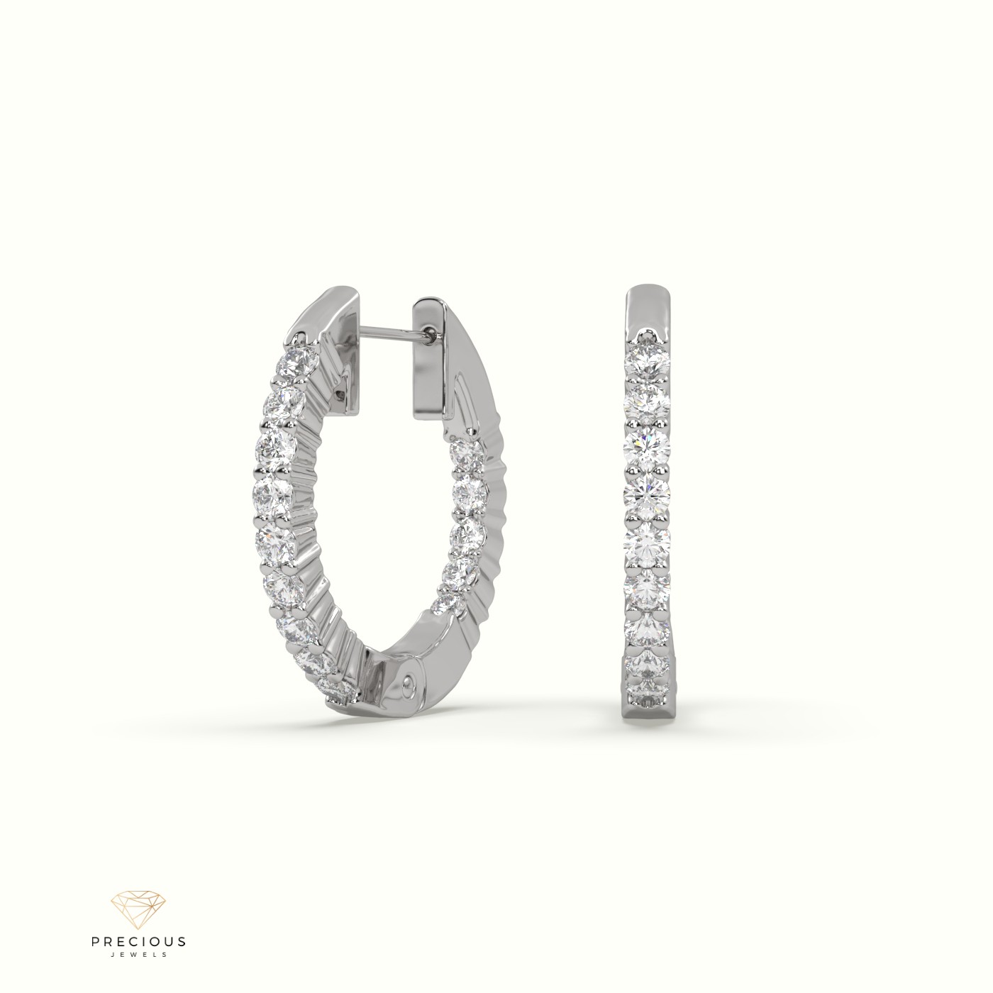 18K White Gold Graceful Diamond inside/outside Earrings