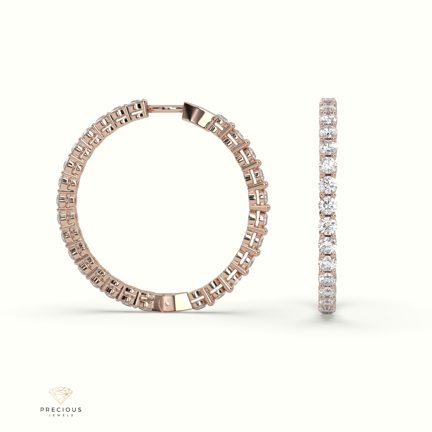 18k rose gold  shared prong diamond hoop earrings Photos & images