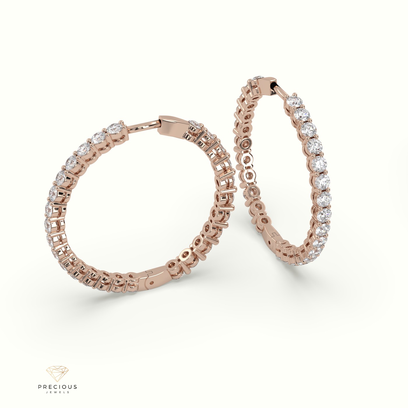 18k rose gold  shared prong diamond hoop earrings Photos & images