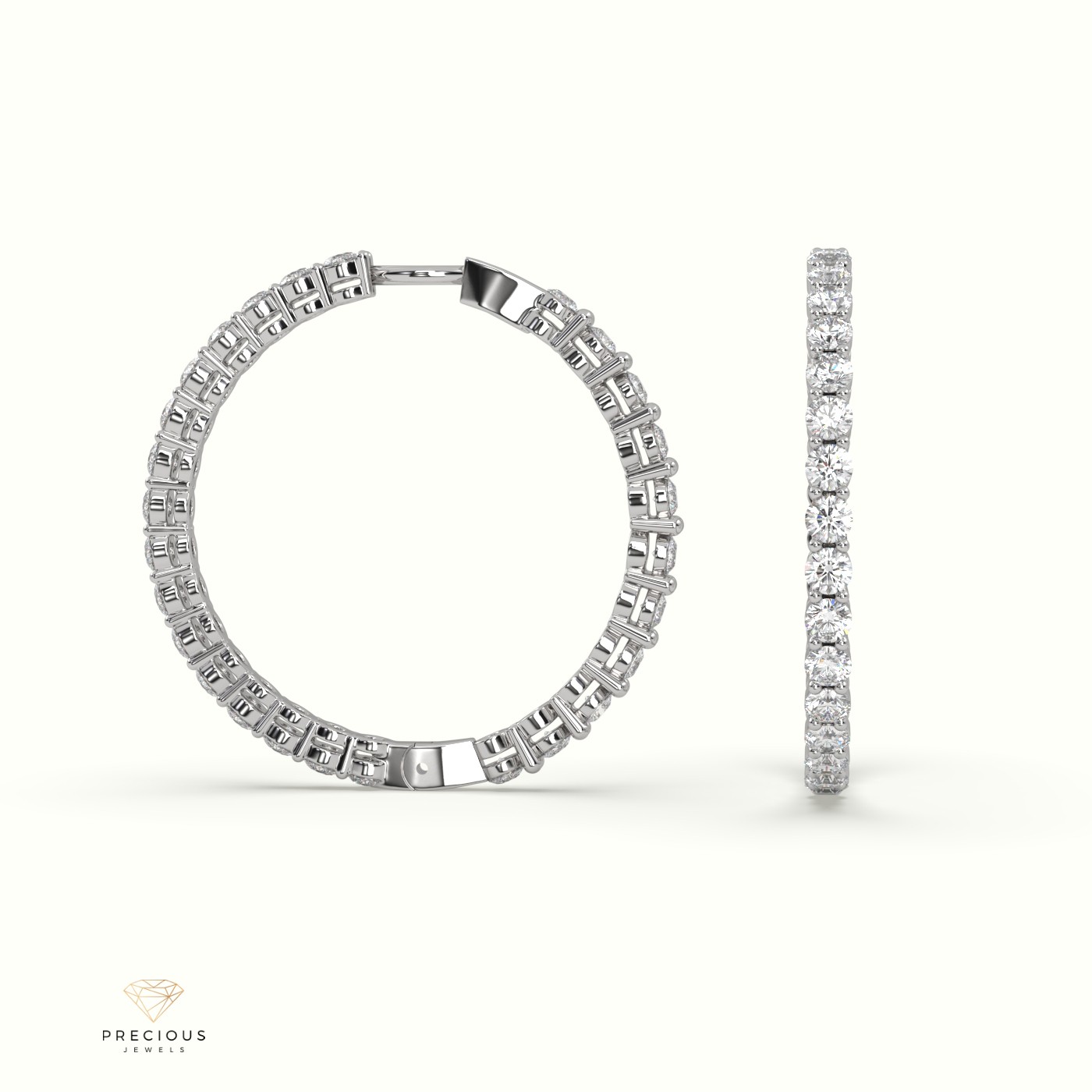 18k white gold  shared prong diamond hoop earrings Photos & images