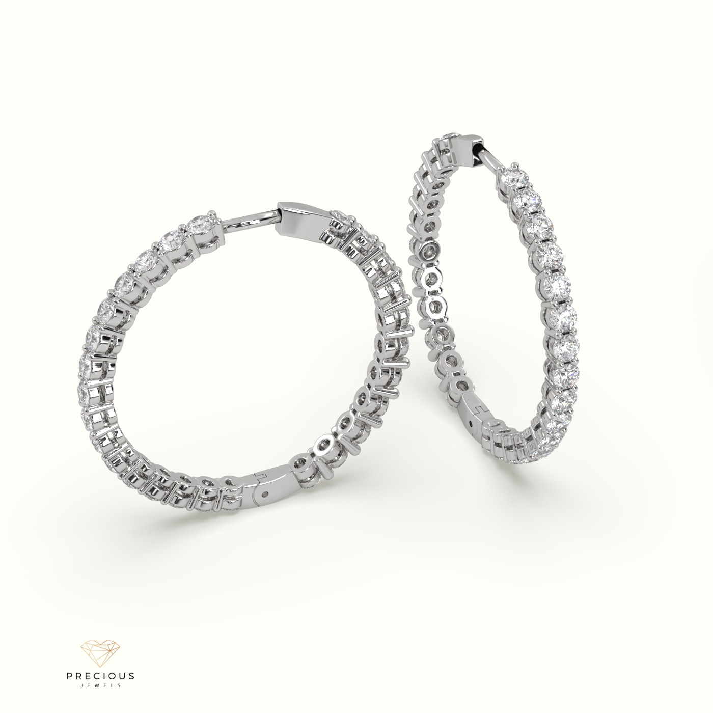 18k white gold  shared prong diamond hoop earrings Photos & images