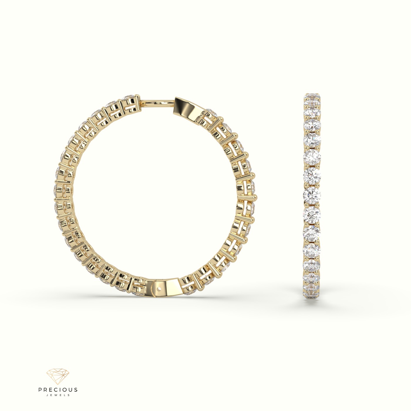 18k yellow gold  shared prong diamond hoop earrings Photos & images
