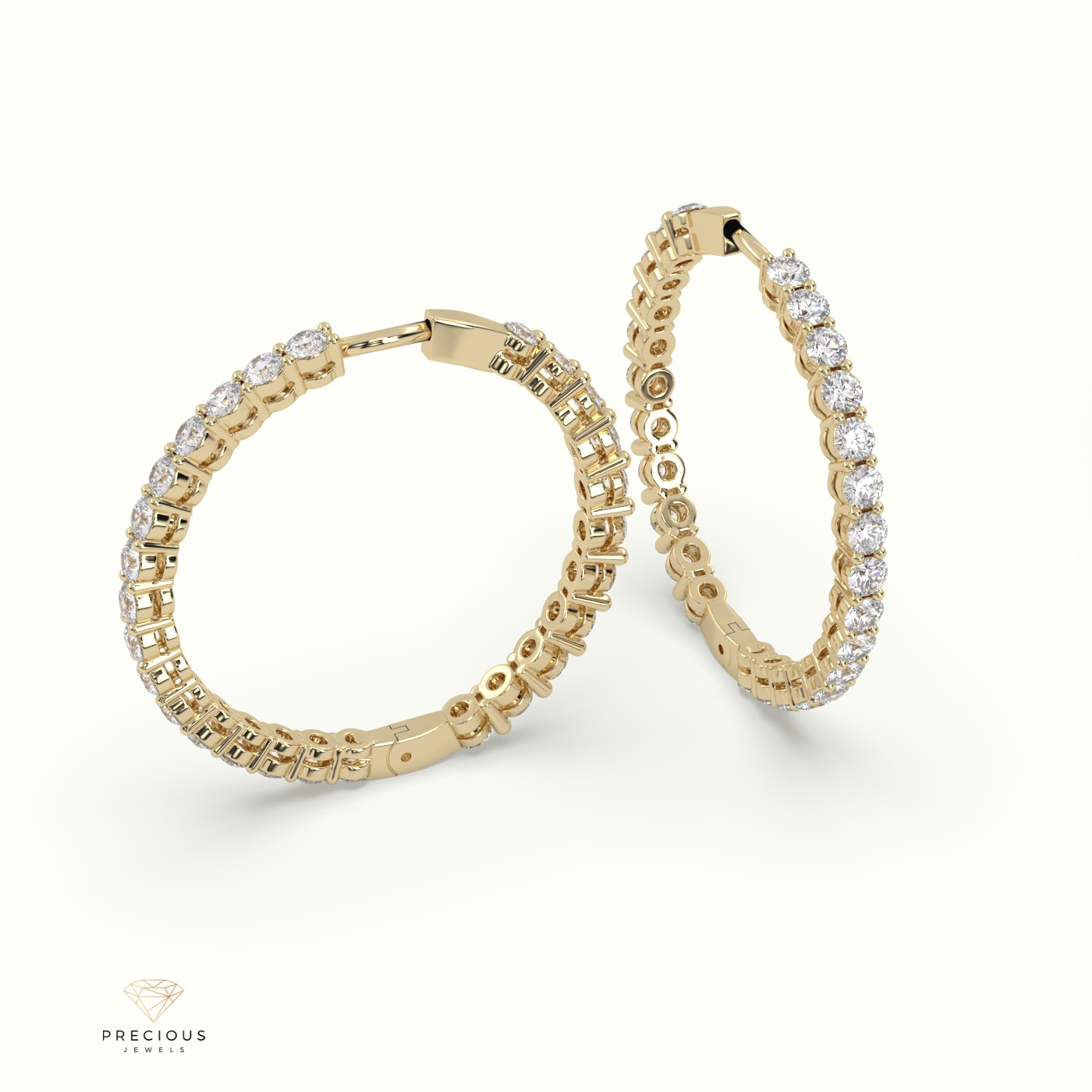 18k yellow gold  shared prong diamond hoop earrings Photos & images