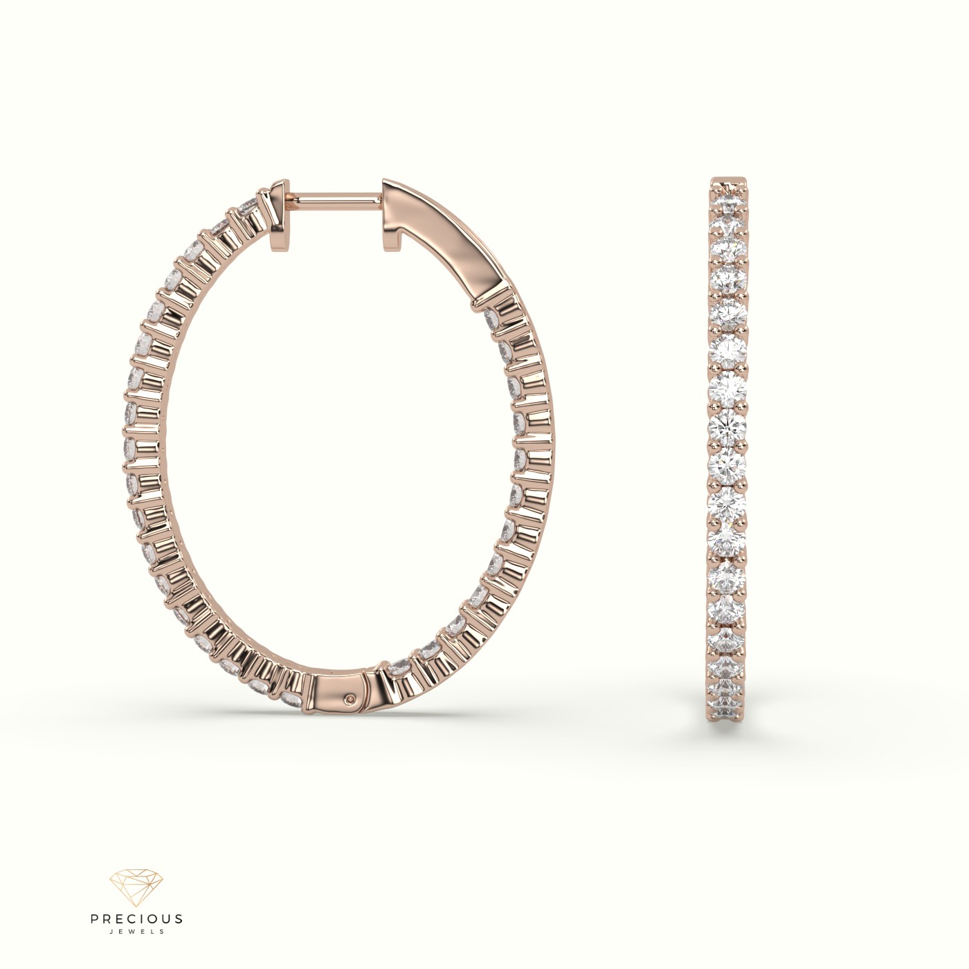18k rose gold in and out diamond hoops earrings Photos & images
