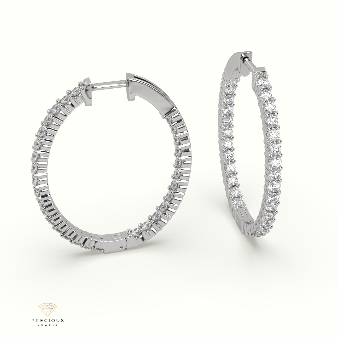 18k white gold in and out diamond hoops earrings Photos & images
