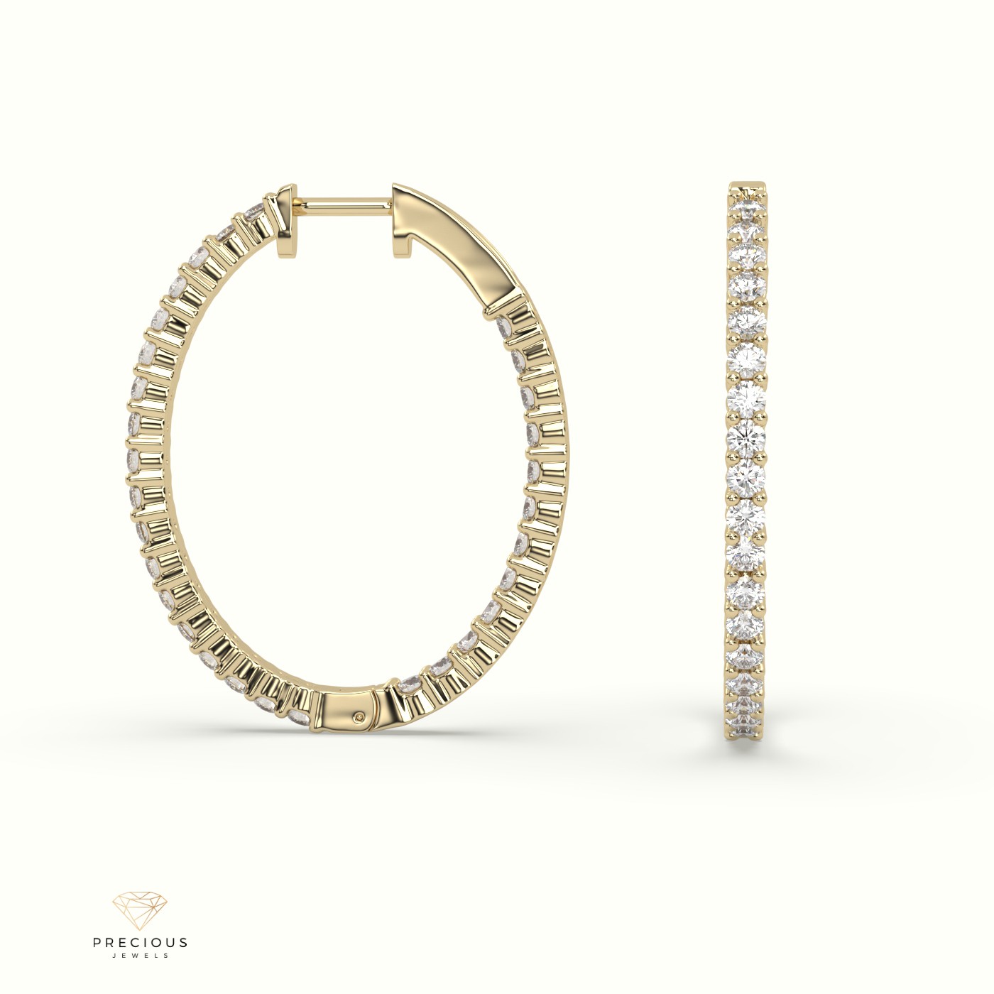 18k yellow gold in and out diamond hoops earrings Photos & images