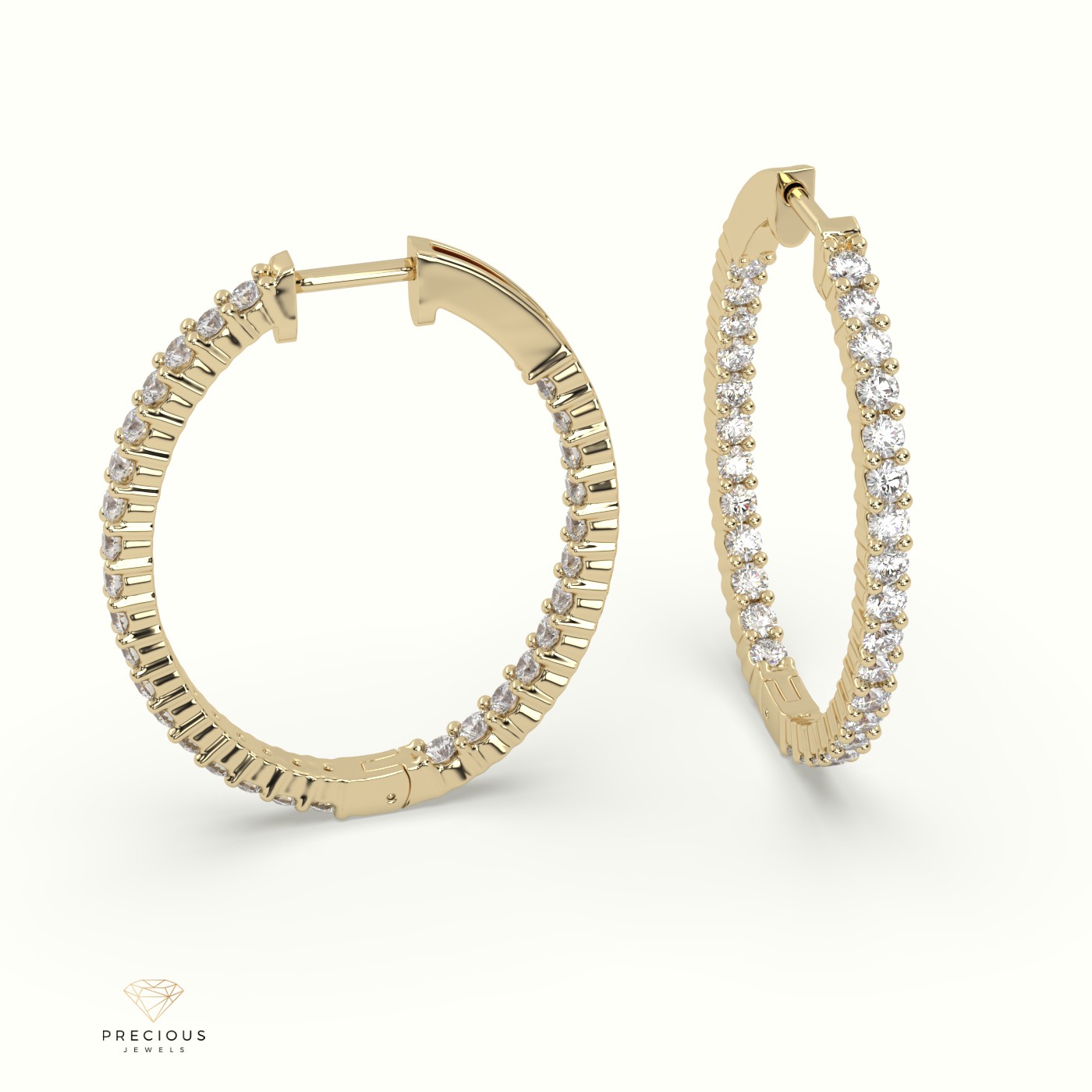 18k yellow gold in and out diamond hoops earrings Photos & images