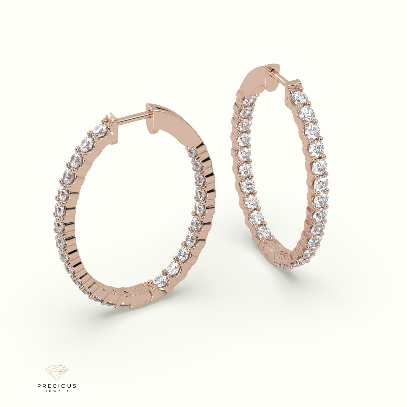 18k rose gold in/out shared prong wave diamond earrings Photos & images