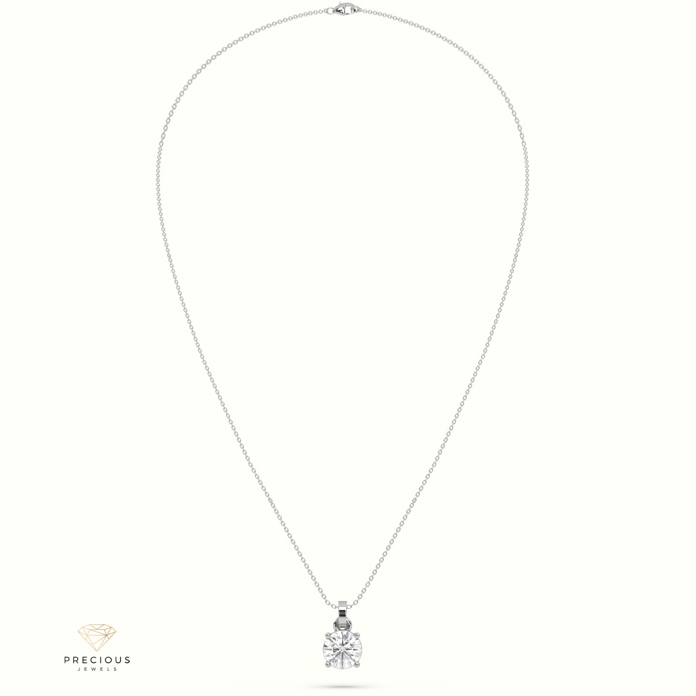 18k white gold  diamond solitair pendant 1.50 carat 4 round shaped prongs Photos & images