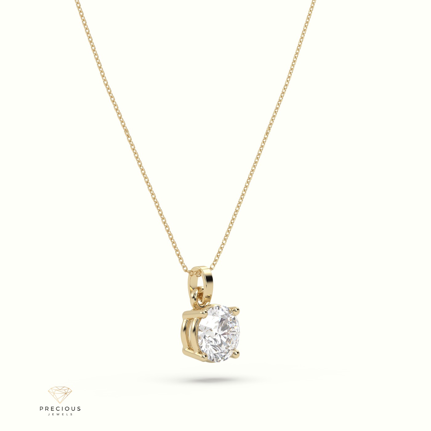 18k yellow gold diamond solitair pendant 0.70 carat 4 round shaped prongs Photos & images