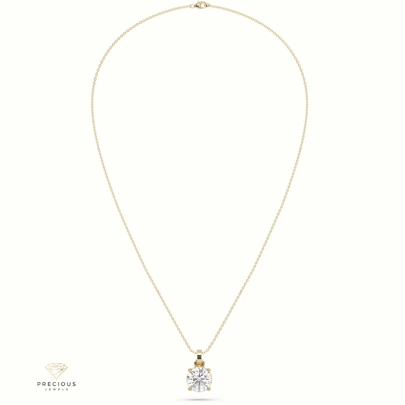 18k yellow gold diamond solitair pendant 0.70 carat 4 round shaped prongs Photos & images