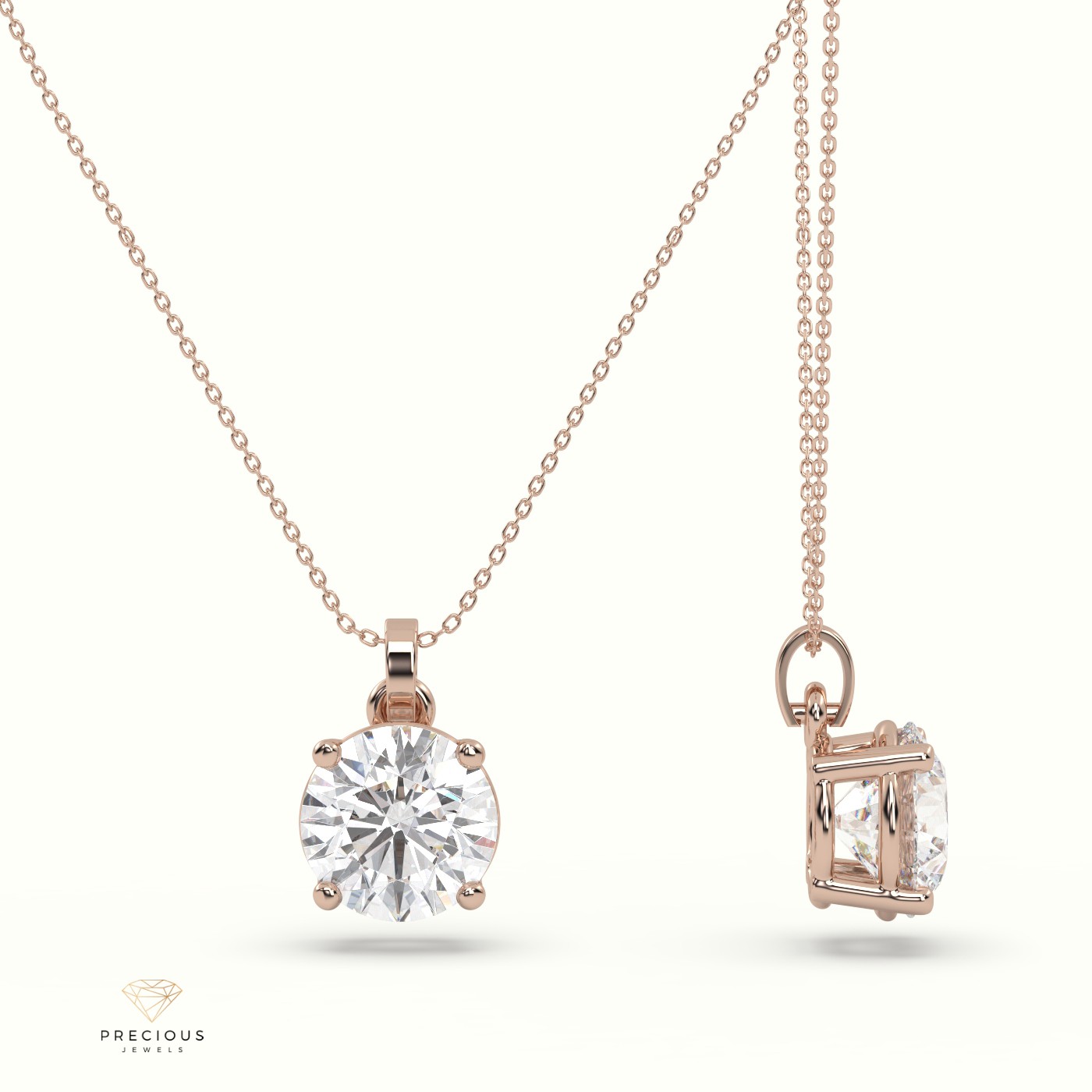18k rose gold diamond solitair pendant 1.25 carat 4 round shaped prongs Photos & images