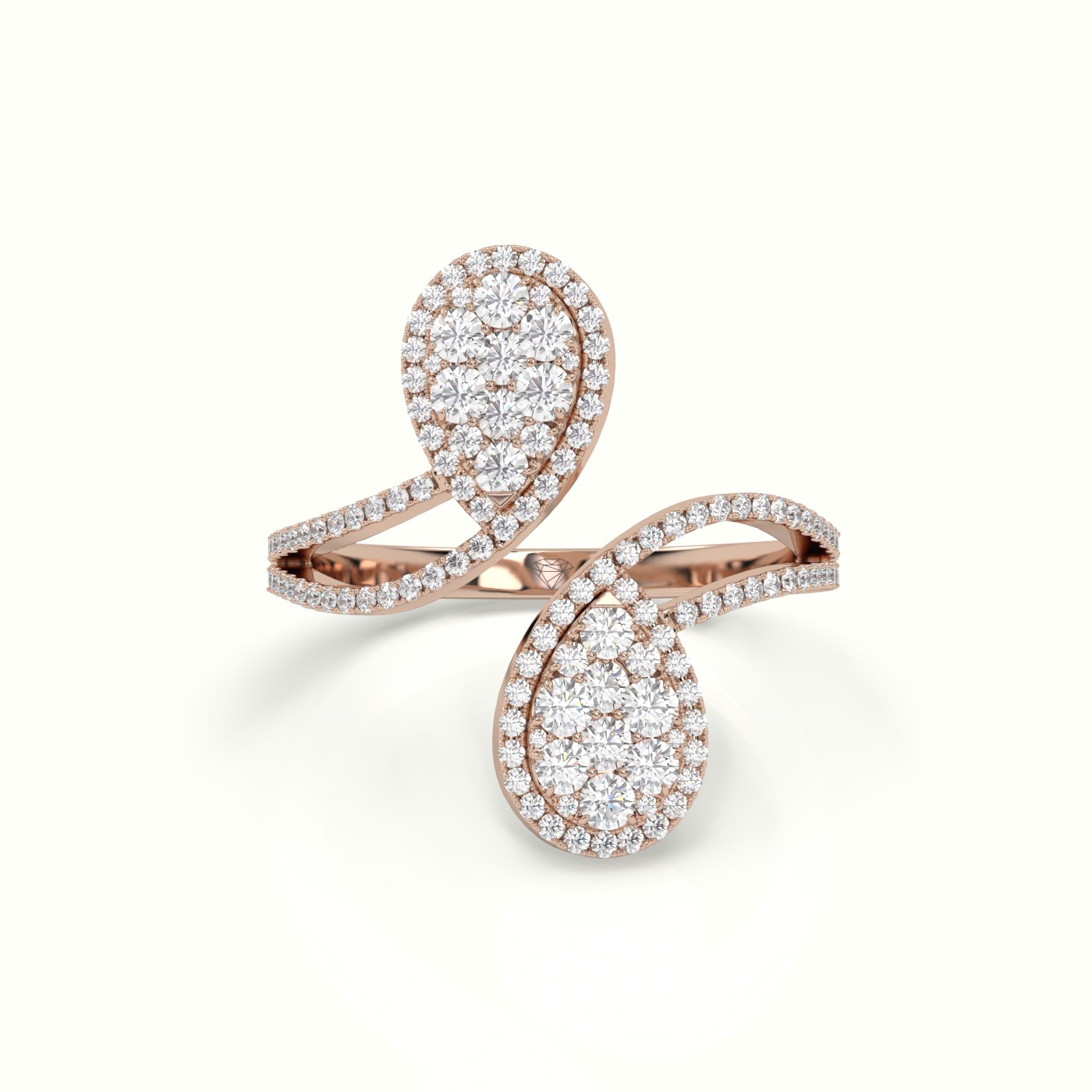 18k rose gold toi & moi pear shaped illusion setting round brilliant diamonds